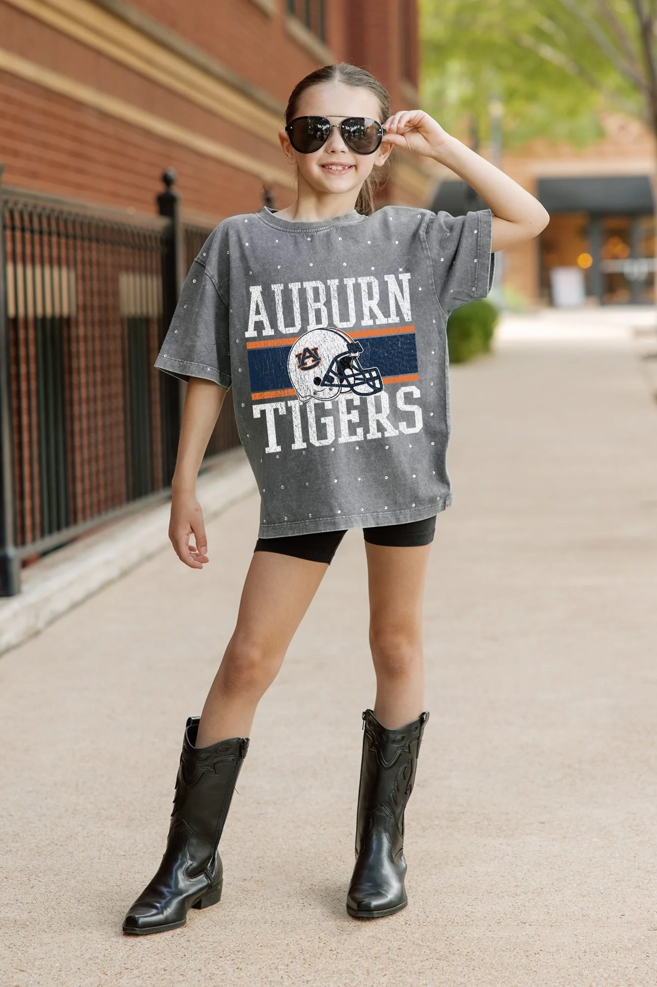 AUBURN TIGERS ON THE BALL KIDS MINI RHINESTONE OVERSIZED TEE - Image 2