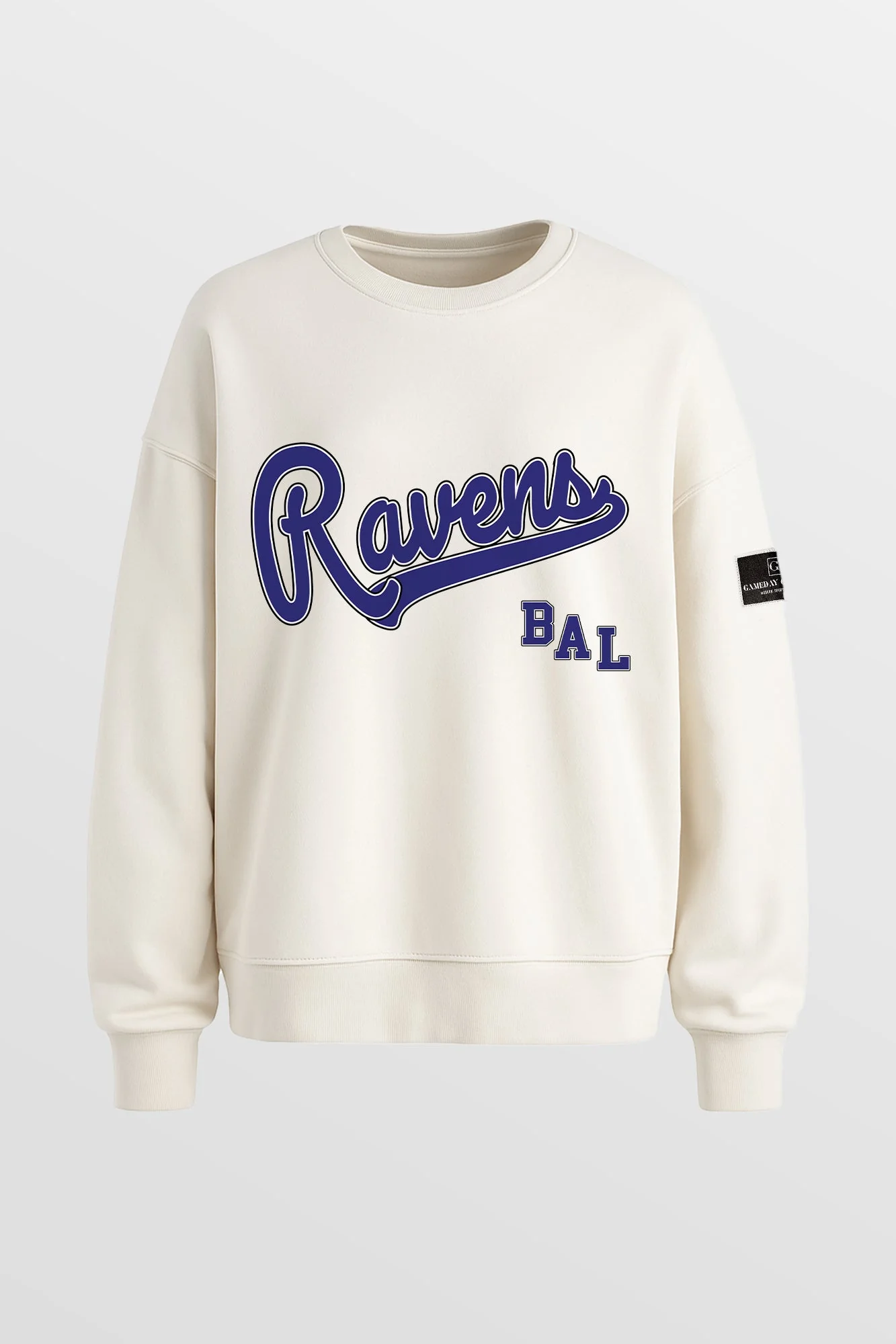 BALTIMORE RAVENS CLUTCH MOVE BLACK LABEL PREMIUM FLEECE CREW SWEATSHIRT BY RANDI MAHOMES