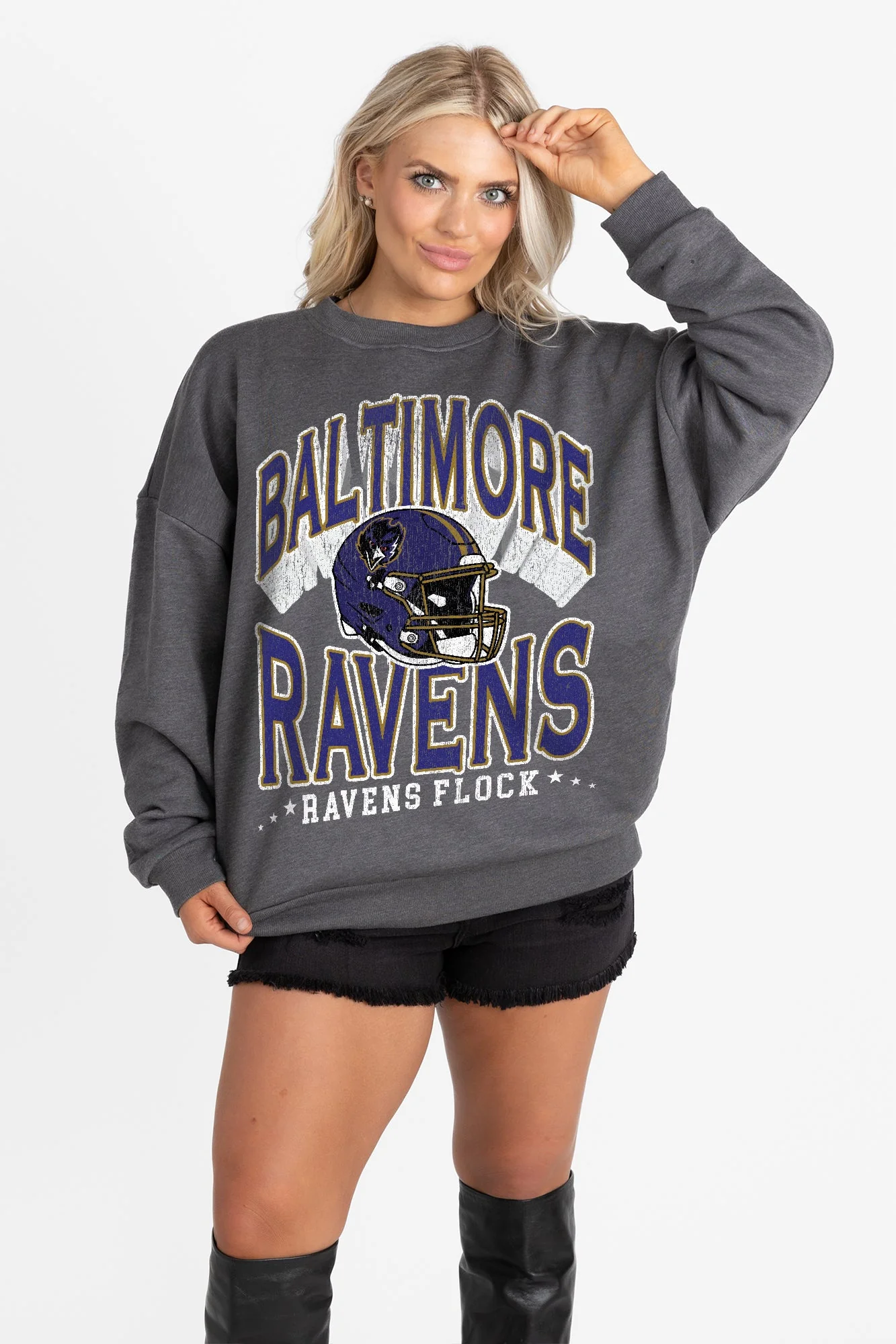 BALTIMORE RAVENS STAY COOL PREMIUM FLEECE CREWNECK PULLOVER BY RANDI MAHOMES - Image 3