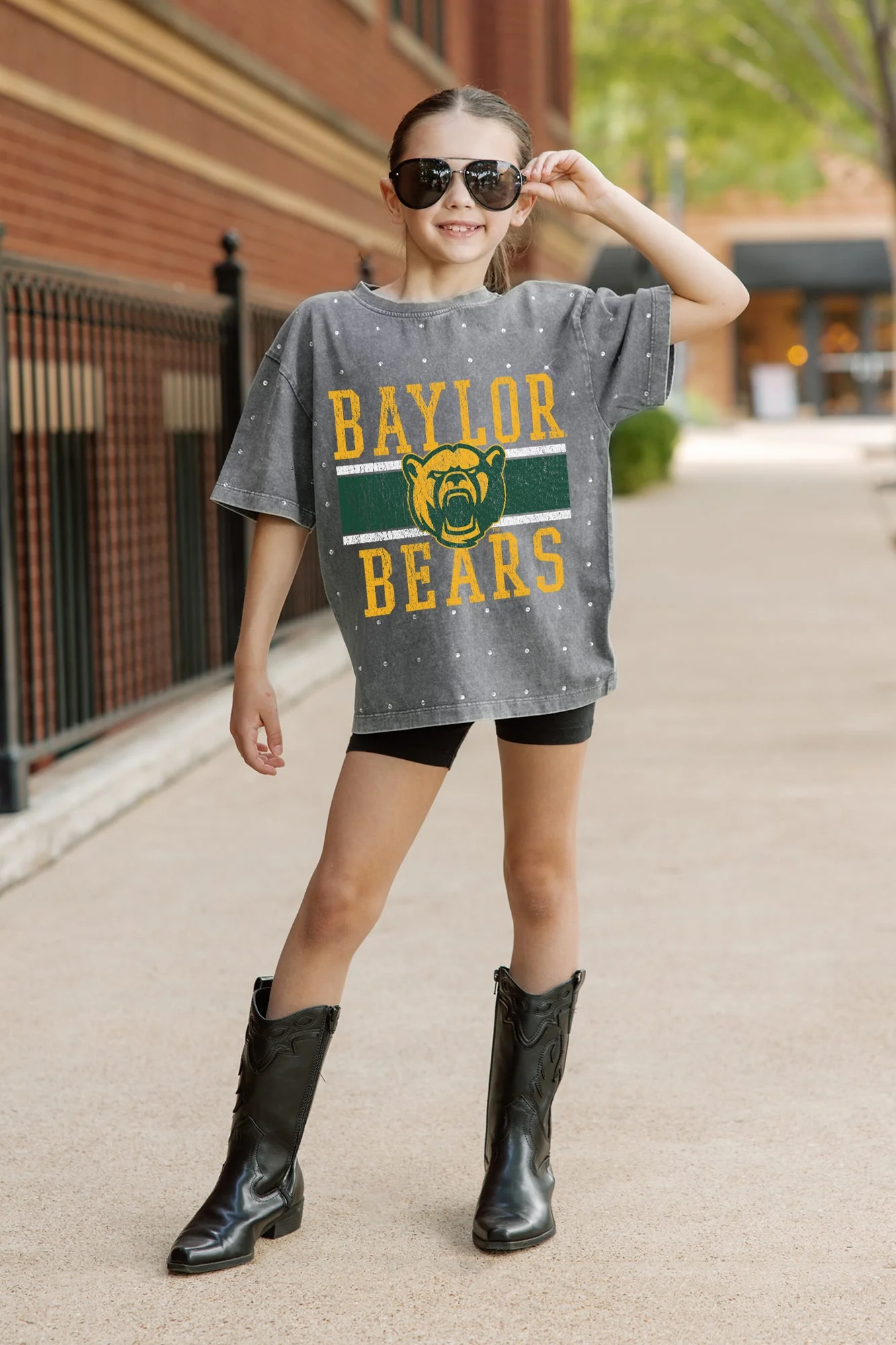 BAYLOR BEARS ON THE BALL KIDS MINI RHINESTONE OVERSIZED TEE - Image 2