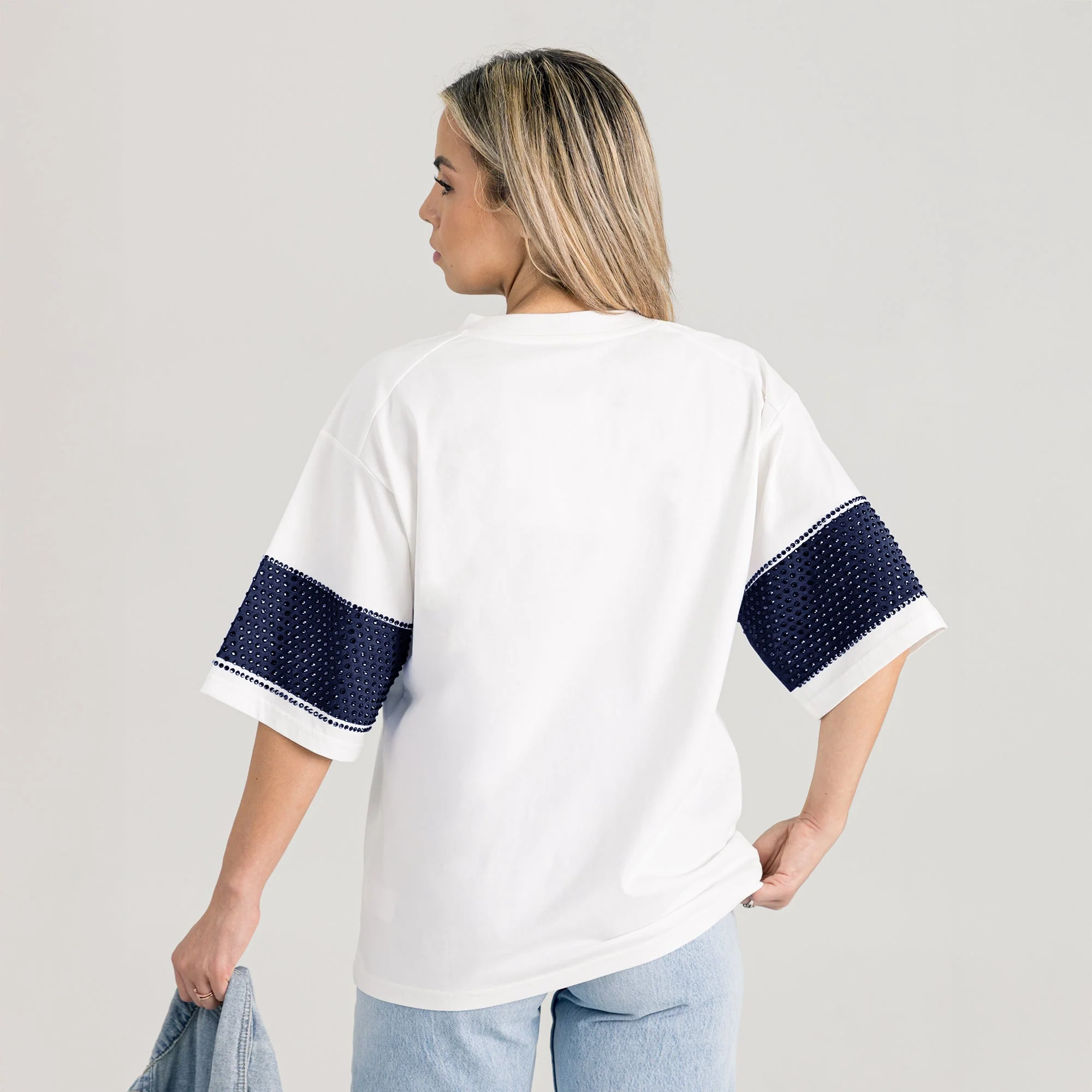 CHICAGO BEARS DOMINANCE RHINESTONE STRIPE VARSITY TEE - Image 7