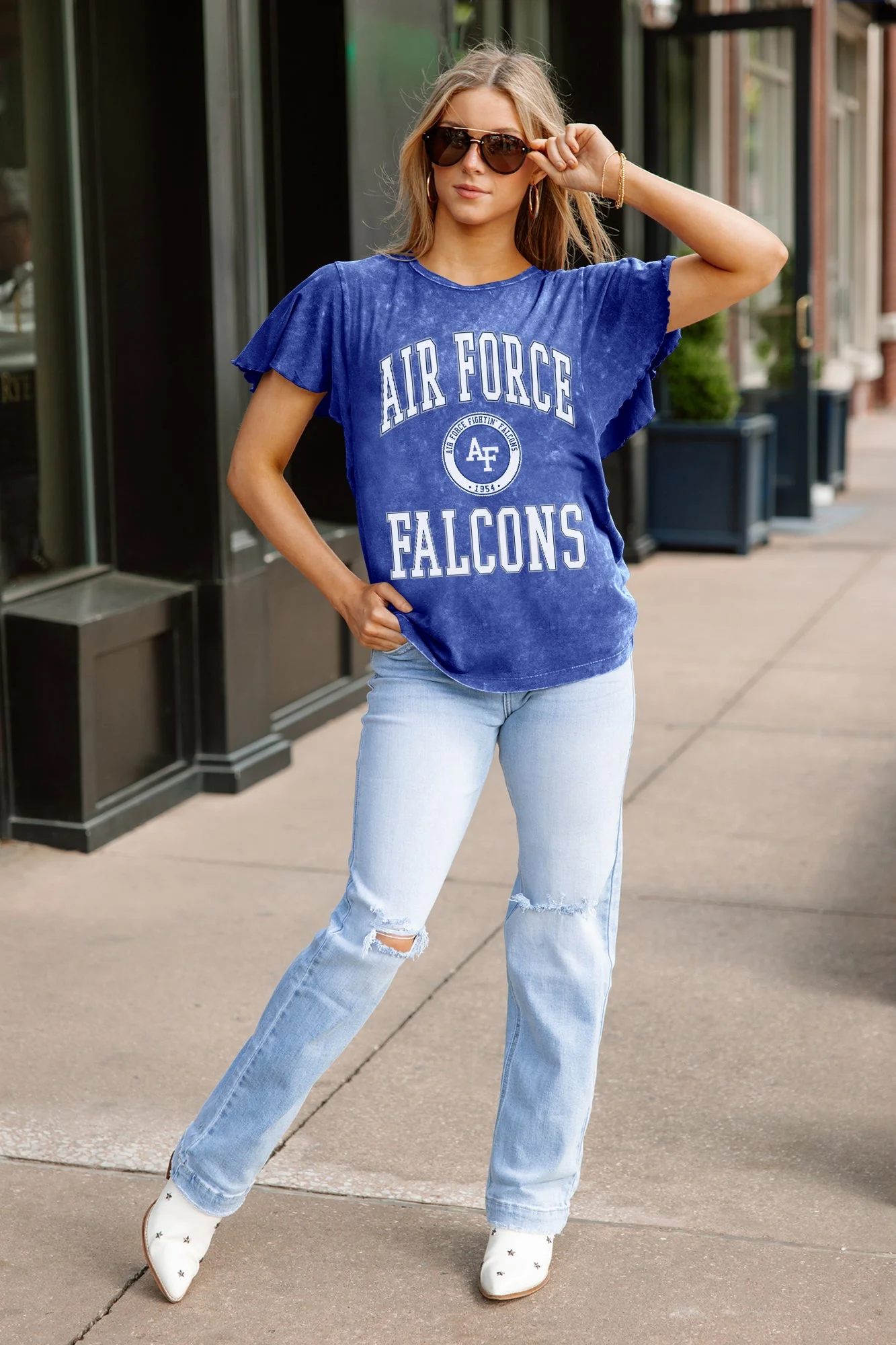 AIR FORCE FALCONS VICTORY MODE FLUTTER SLEEVE TEE IN ROYAL