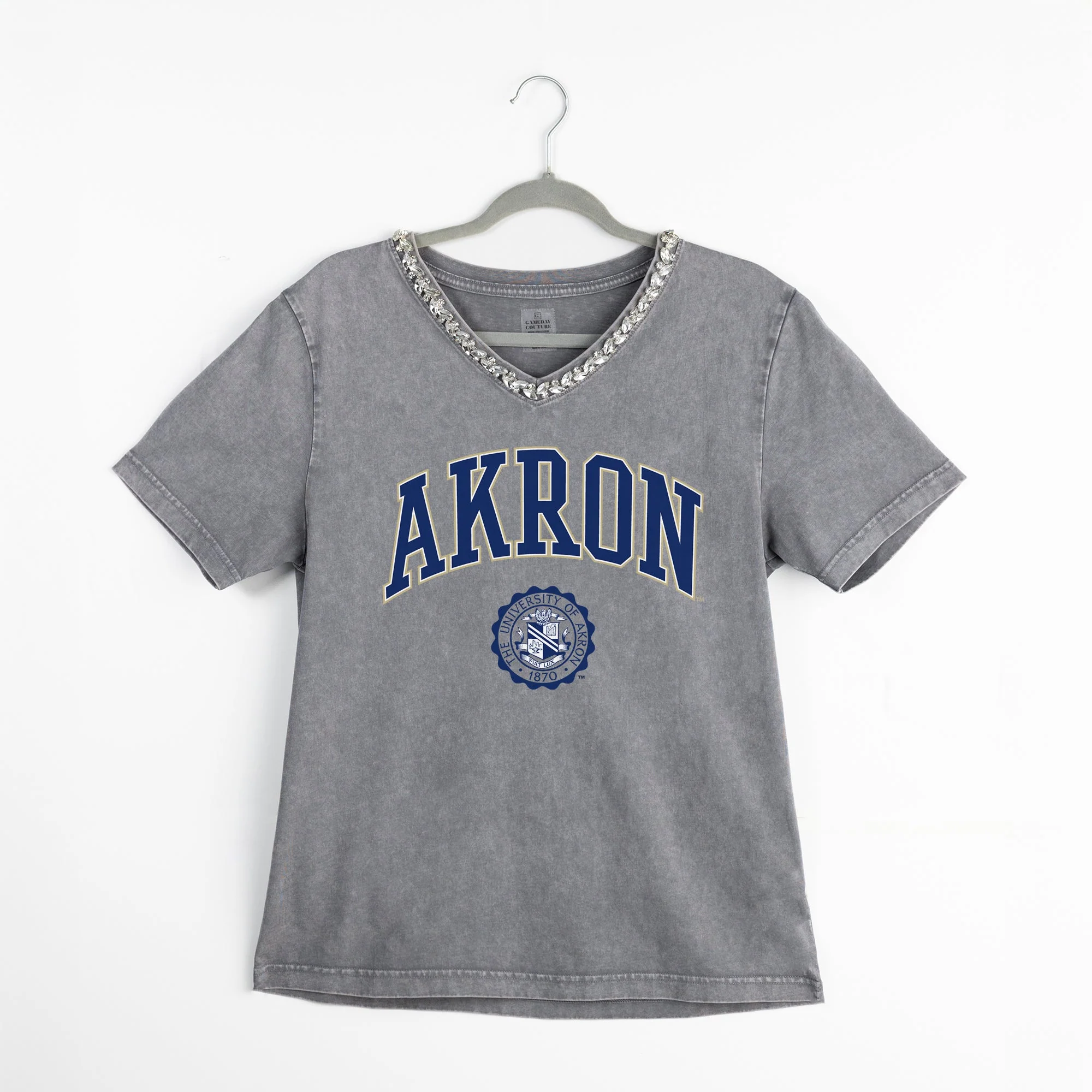 AKRON ZIPS ICONIC EDGE RHINESTONE TRIM V-NECK TEE - Image 8