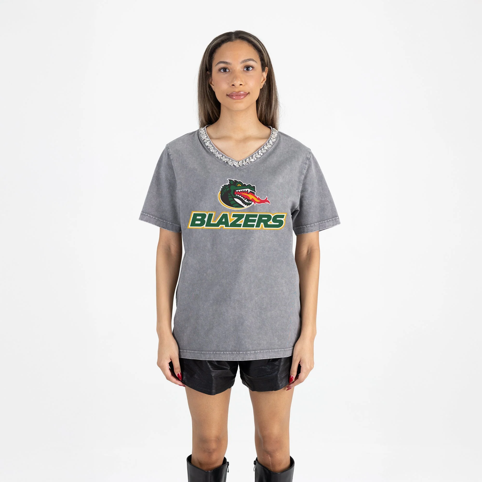 ALABAMA AT BIRMINGHAM BLAZERS ICONIC EDGE RHINESTONE TRIM V-NECK TEE - Image 5