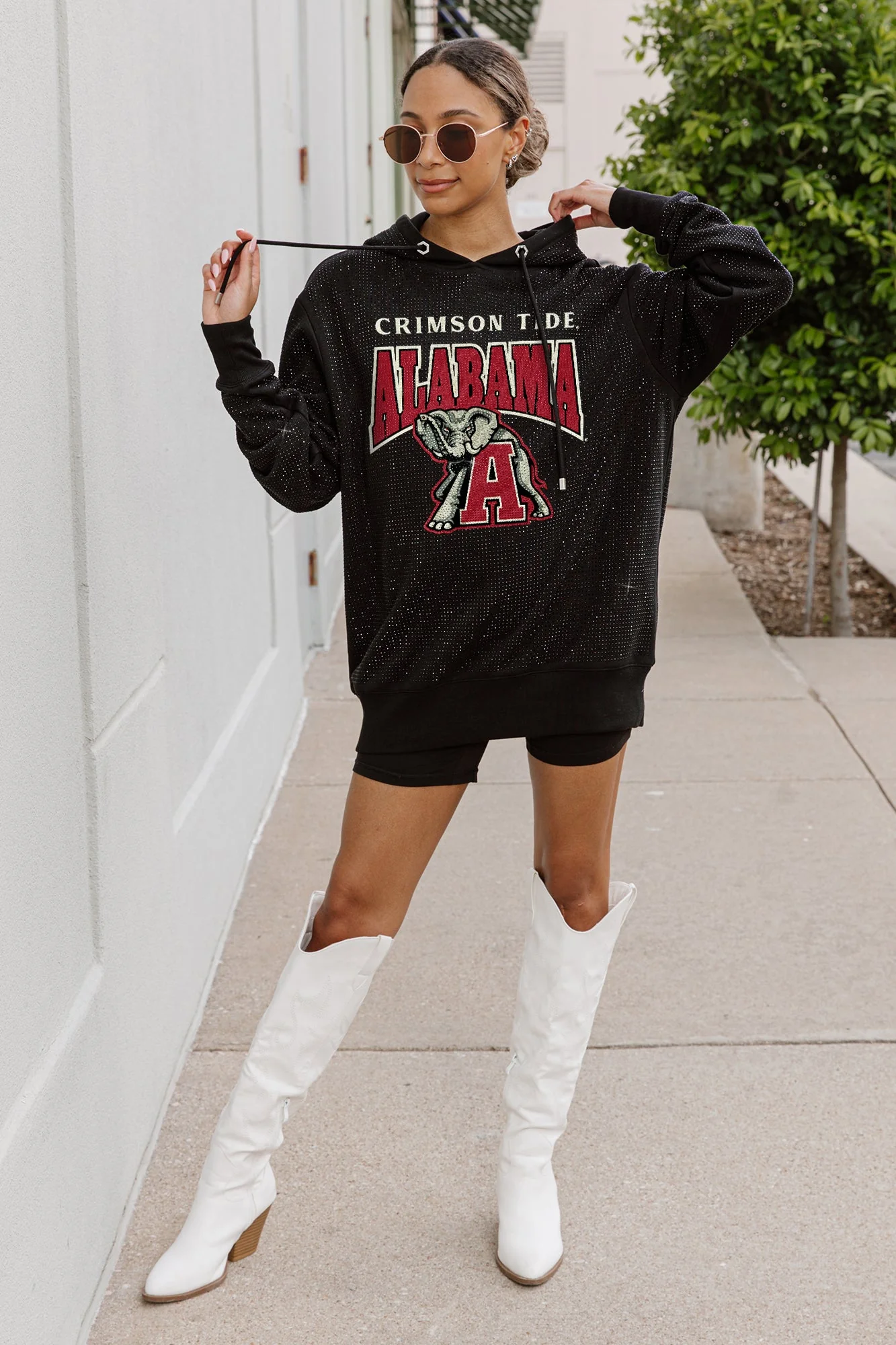 ALABAMA CRIMSON TIDE SIDELINE SHIMMER ALL-OVER MICRO-RHINESTONE SPARKLE HOODED SWEATSHIRT - Image 3