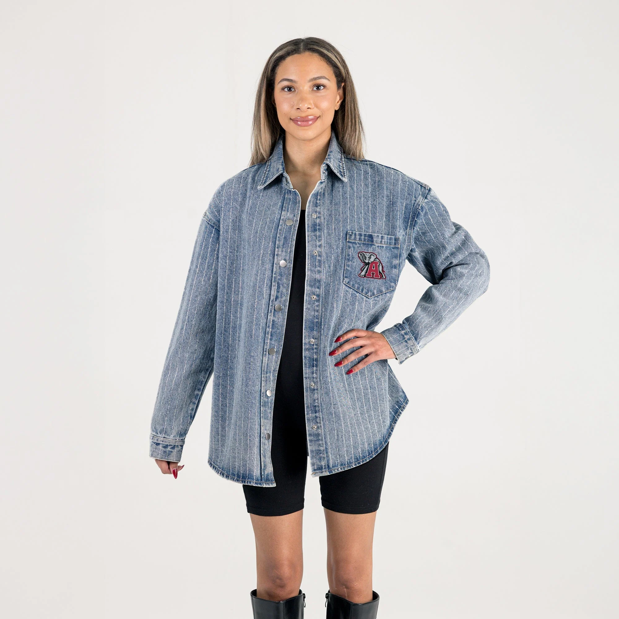 ALABAMA CRIMSON TIDE STYLE'S THE LIMIT MICRO-RHINESTONE DENIM OVERSHIRT - Image 6