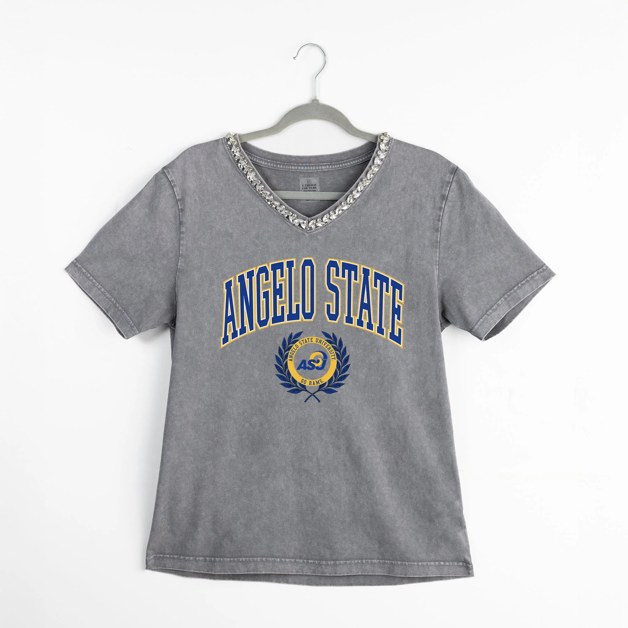 ANGELO STATE RAMS ICONIC EDGE RHINESTONE TRIM V-NECK TEE - Image 8