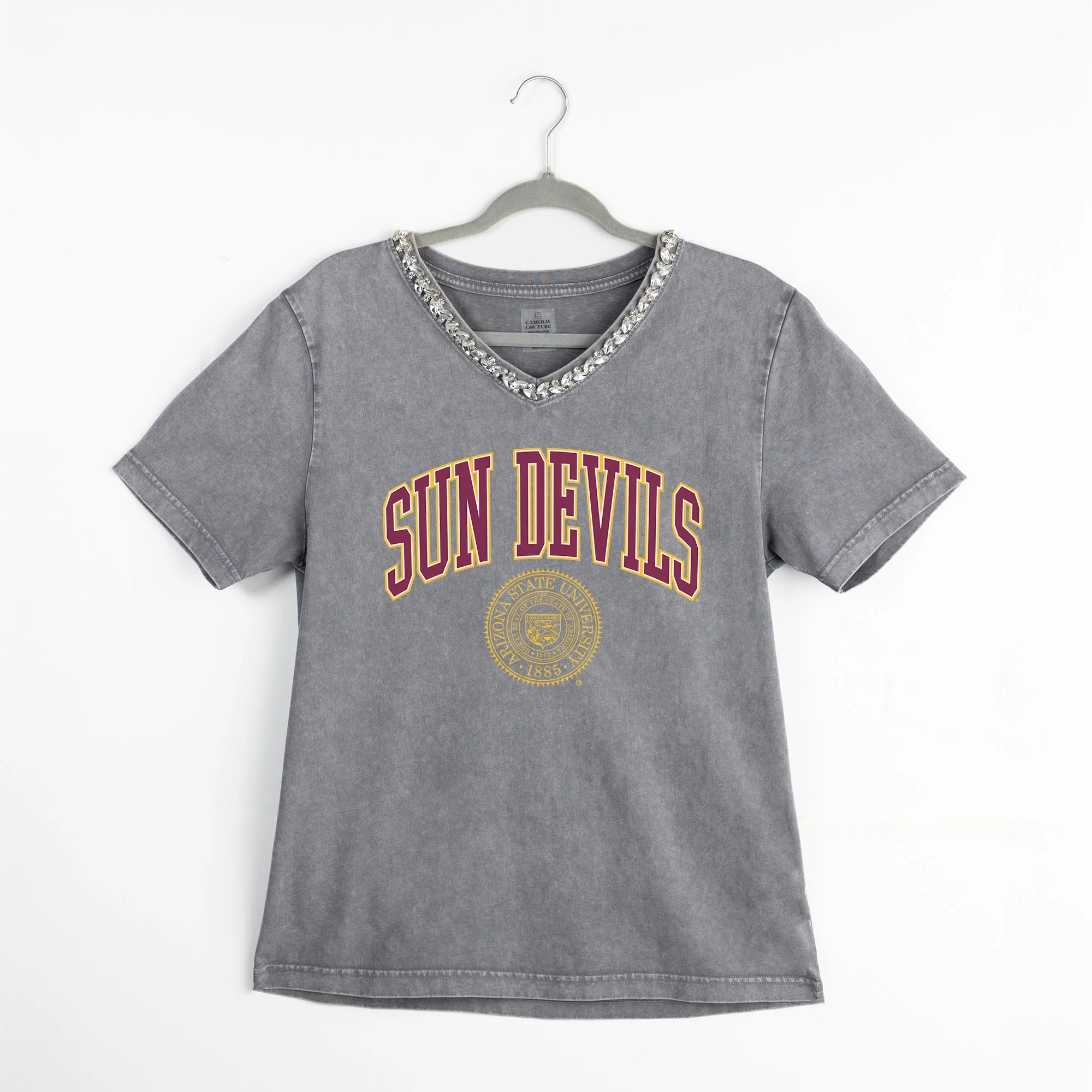 ARIZONA STATE SUN DEVILS ICONIC EDGE RHINESTONE TRIM V-NECK TEE - Image 8