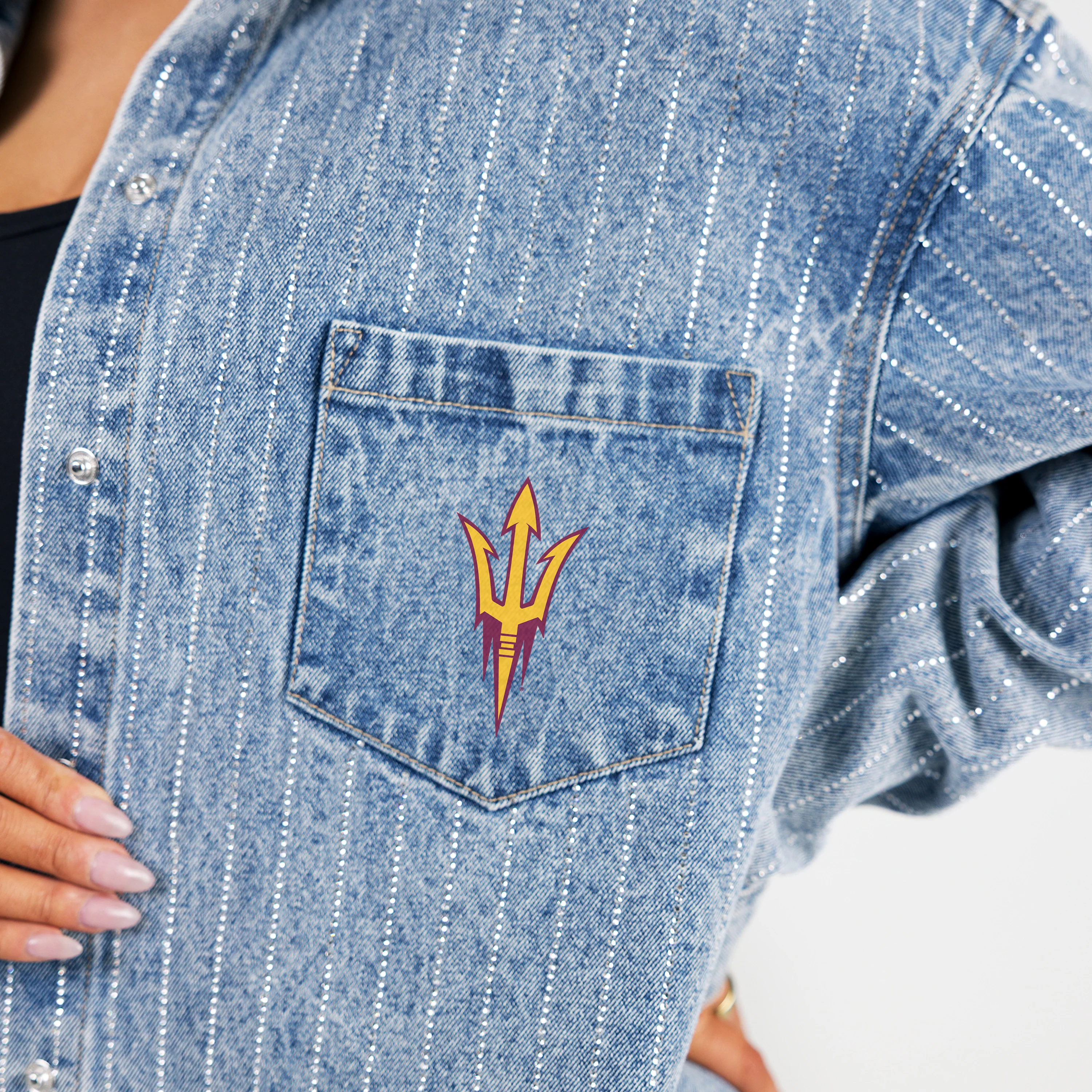 ARIZONA STATE SUN DEVILS STYLE'S THE LIMIT MICRO-RHINESTONE DENIM OVERSHIRT - Image 4