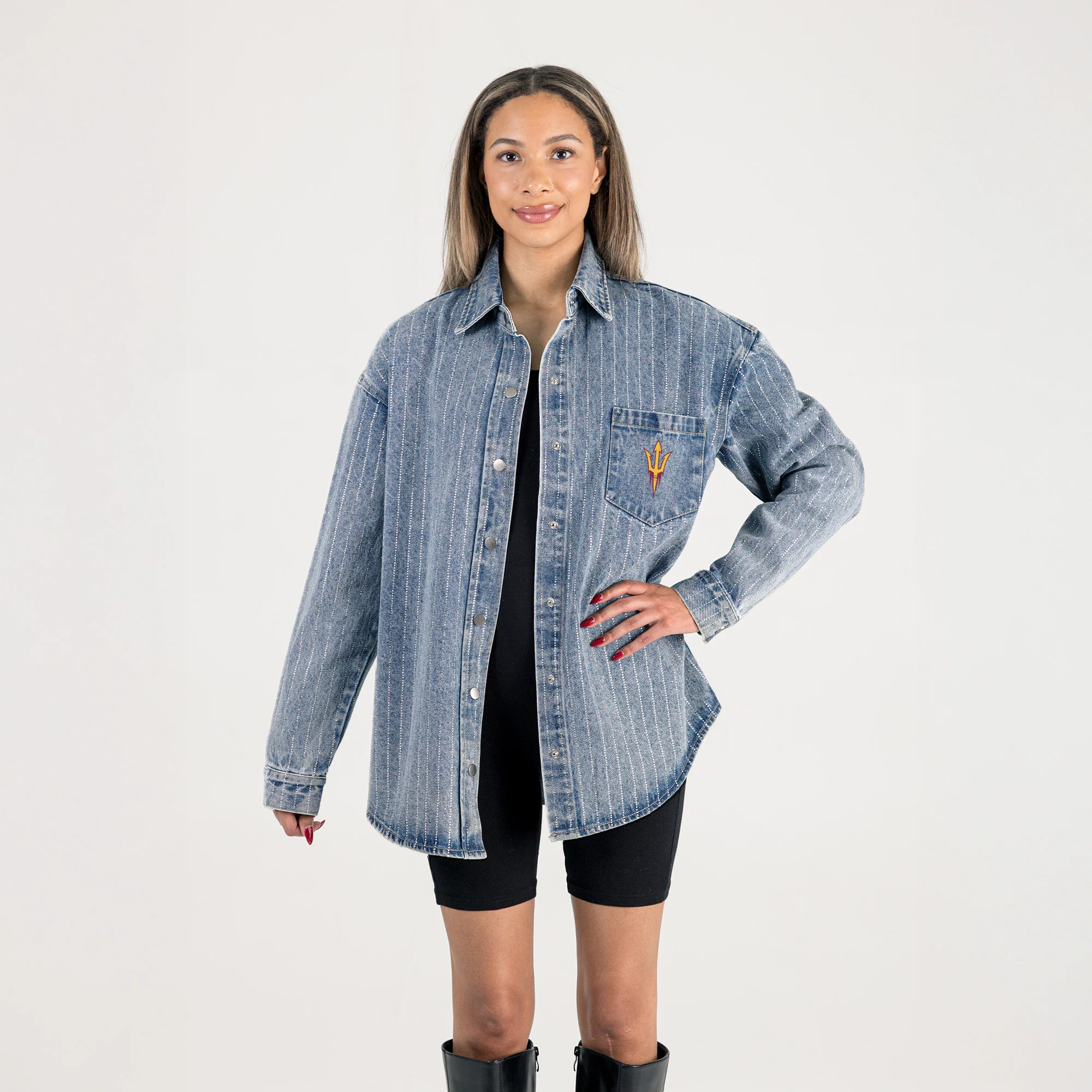 ARIZONA STATE SUN DEVILS STYLE'S THE LIMIT MICRO-RHINESTONE DENIM OVERSHIRT - Image 6
