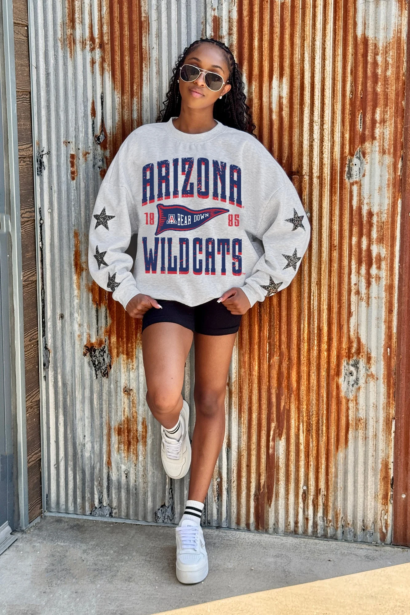 ARIZONA WILDCATS PENNANT PRIDE EMBELLISHED STAR SLEEVE CREWNECK PULLOVER - Image 2