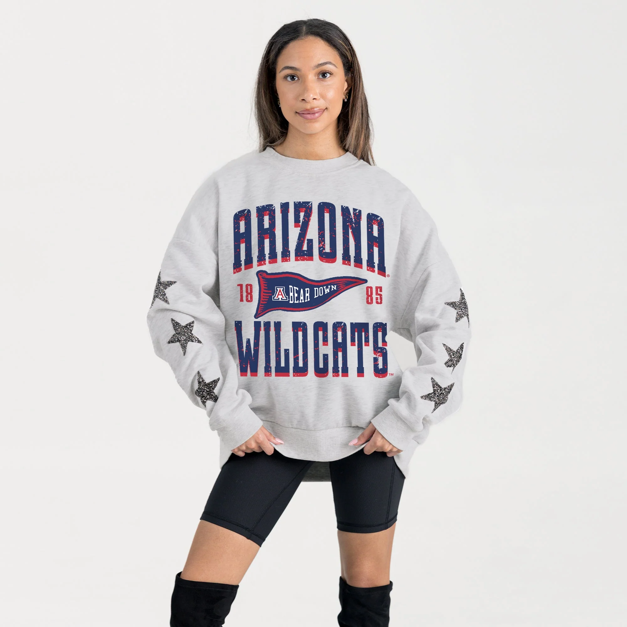 ARIZONA WILDCATS PENNANT PRIDE EMBELLISHED STAR SLEEVE CREWNECK PULLOVER - Image 3
