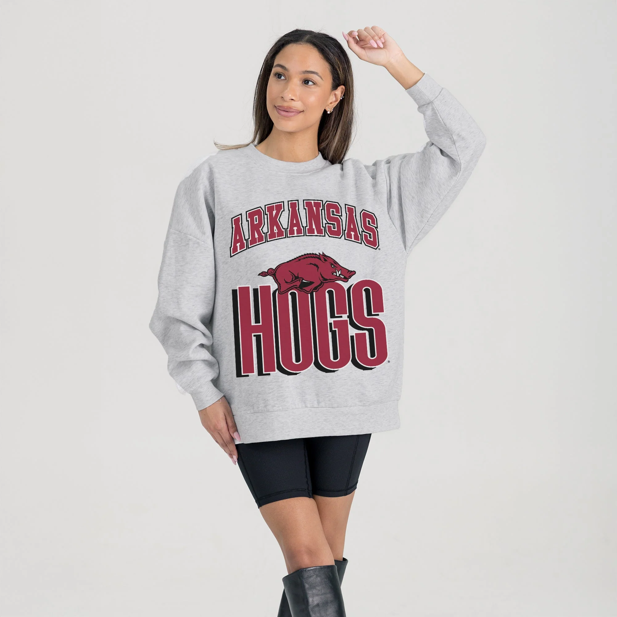 ARKANSAS RAZORBACKS FIERCE FOCUS PREMIUM FLEECE DROP SHOULDER CREWNECK PULLOVER