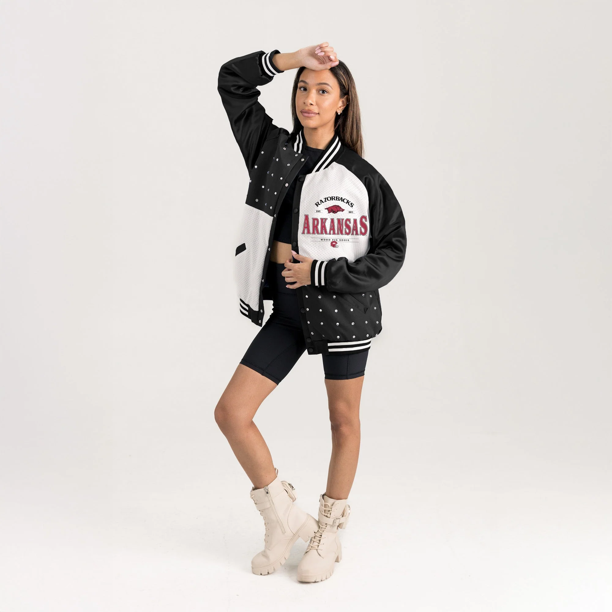 ARKANSAS RAZORBACKS INNER DRIVE THROWBACK VARSITY BOMBER JACKET - Image 5