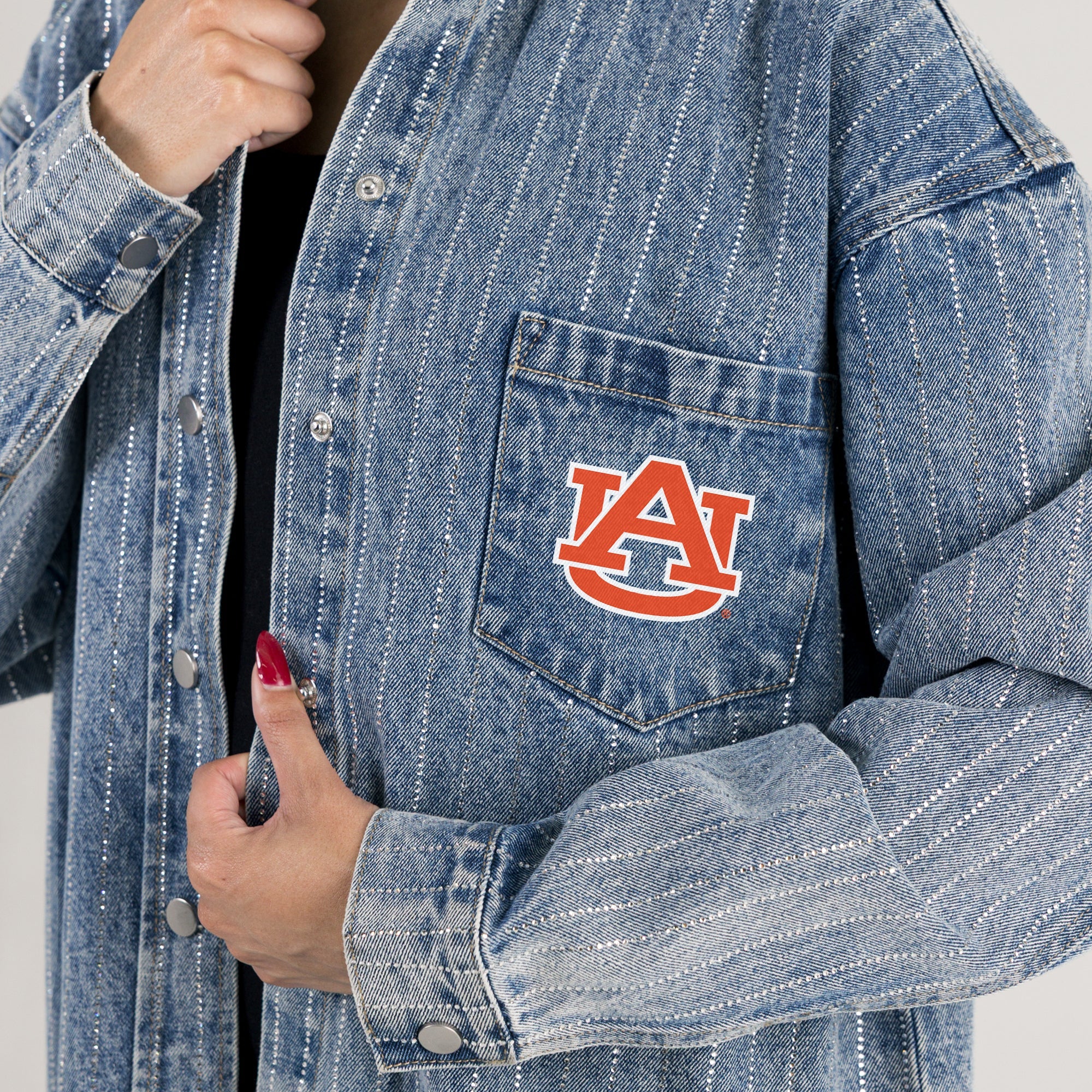 AUBURN TIGERS STYLE'S THE LIMIT MICRO-RHINESTONE DENIM OVERSHIRT - Image 5