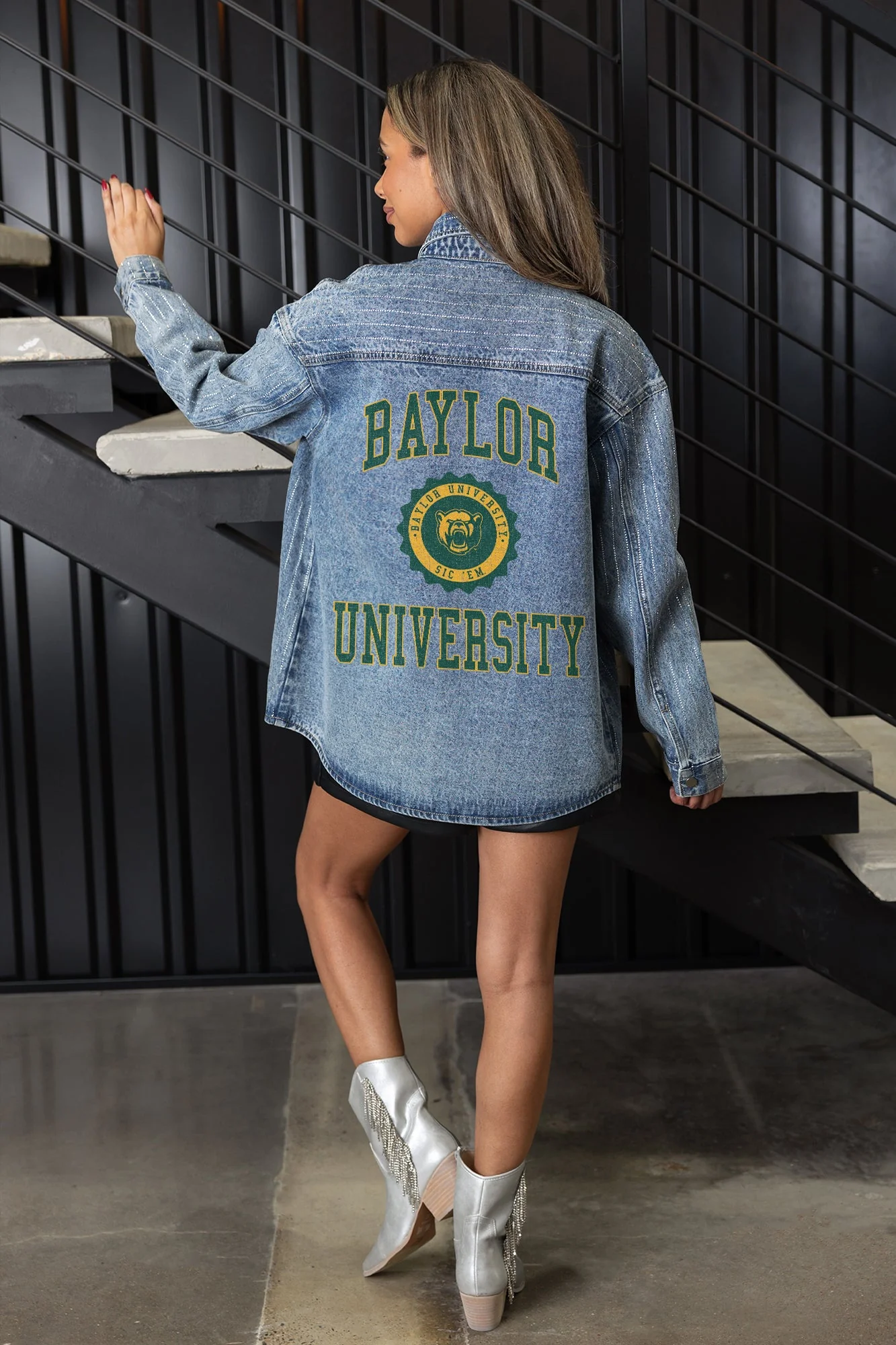 BAYLOR BEARS STYLE'S THE LIMIT MICRO-RHINESTONE DENIM OVERSHIRT - Image 2