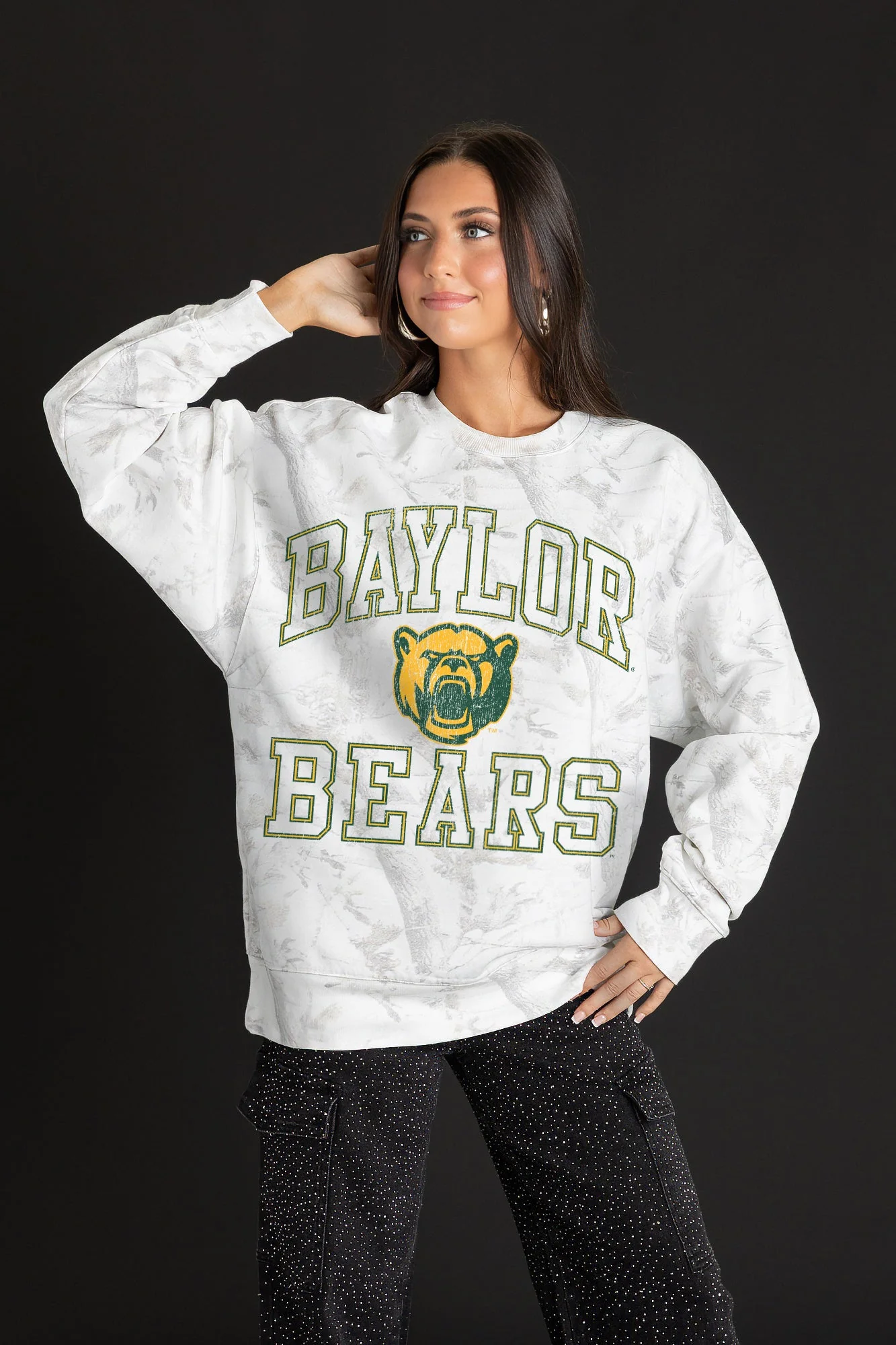 BAYLOR BEARS WHITEOUT PREMIUM DROP SHOULDER CAMO PULLOVER