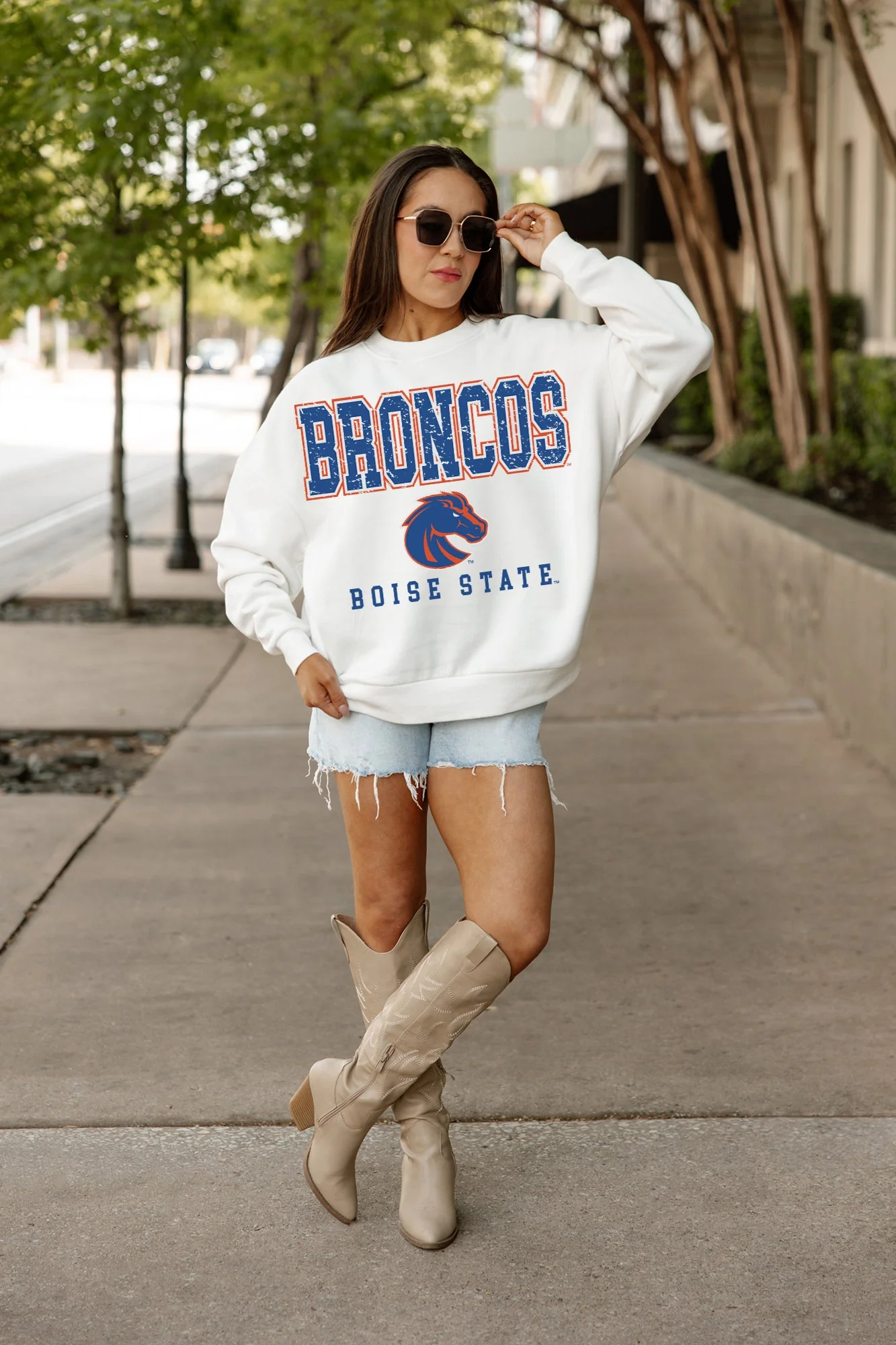 BOISE STATE BRONCOS FREESTYLE PREMIUM FLEECE CREWNECK PULLOVER