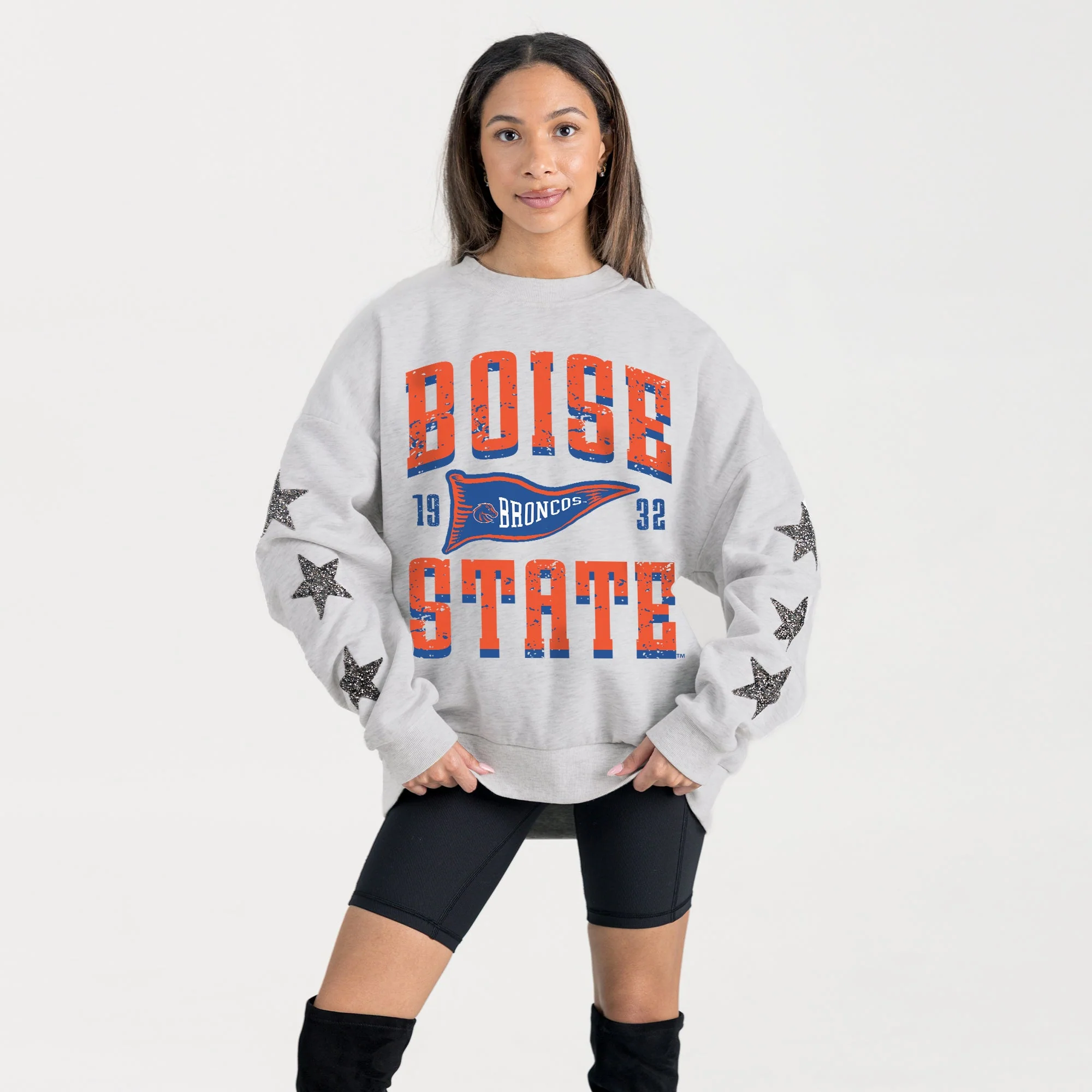 BOISE STATE BRONCOS PENNANT PRIDE EMBELLISHED STAR SLEEVE CREWNECK PULLOVER - Image 3