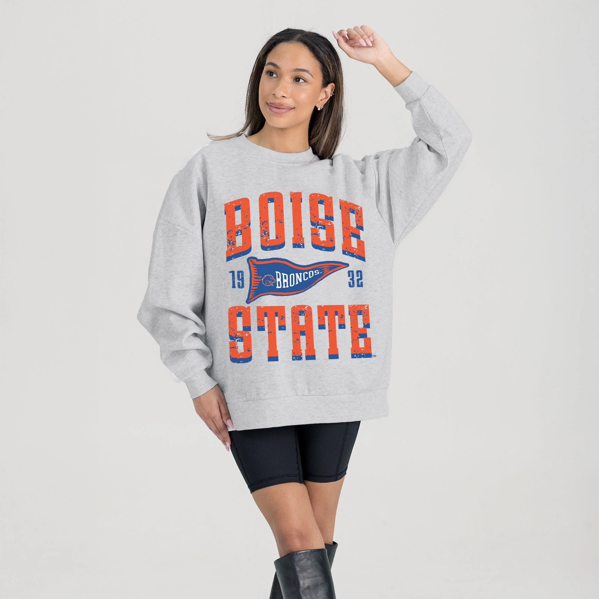 BOISE STATE BRONCOS PENNANT PRIDE PREMIUM FLEECE DROP SHOULDER CREWNECK PULLOVER - Image 4
