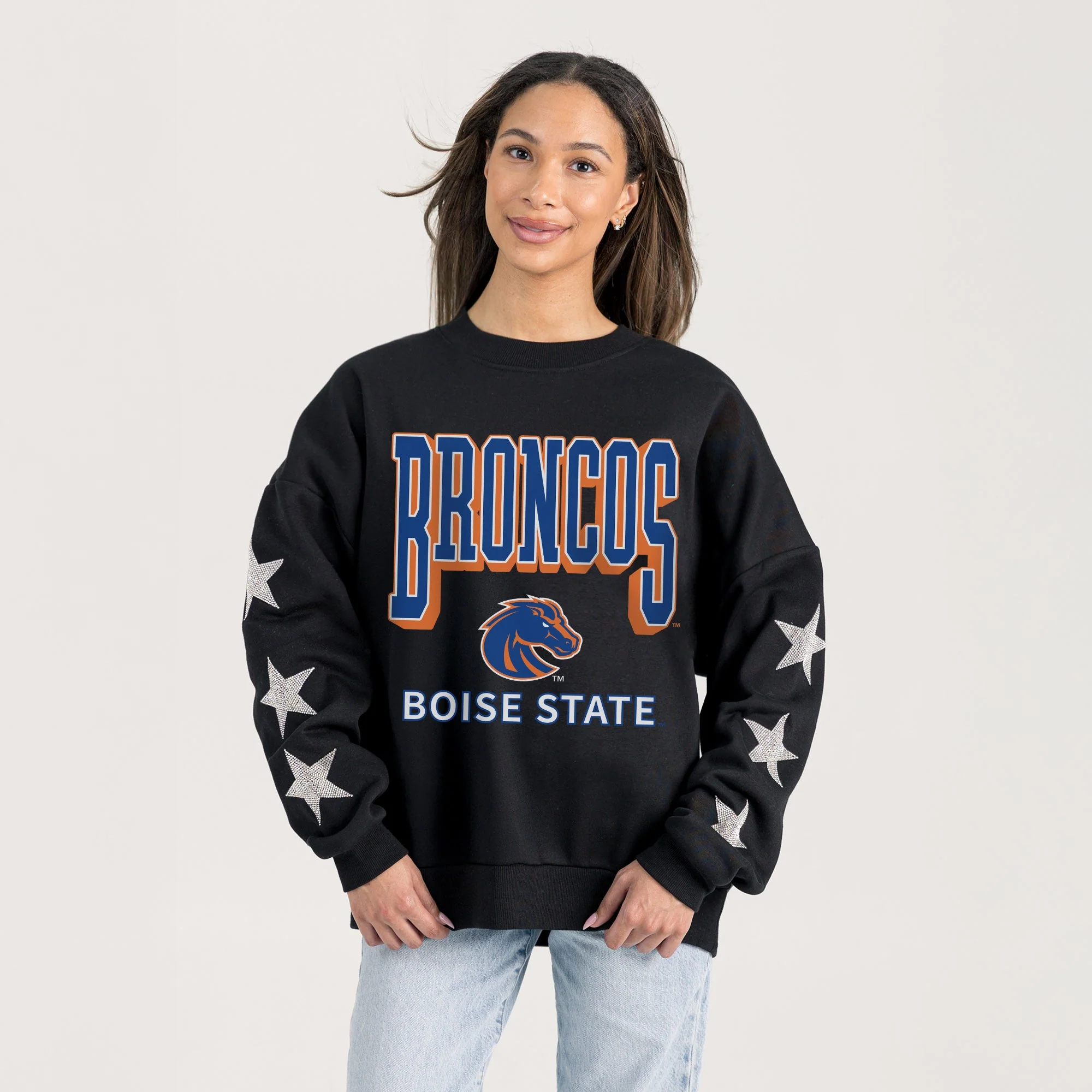 BOISE STATE BRONCOS PURE VICTORY EMBELLISHED STAR SLEEVE CREWNECK PULLOVER - Image 2