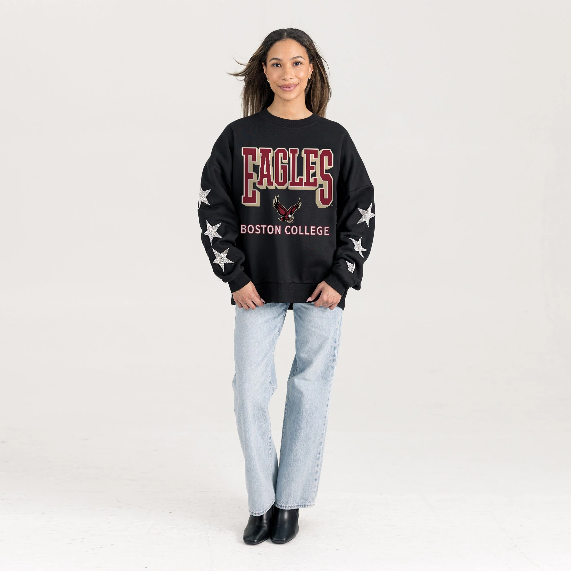 BOSTON COLLEGE EAGLES PURE VICTORY EMBELLISHED STAR SLEEVE CREWNECK PULLOVER - Image 4