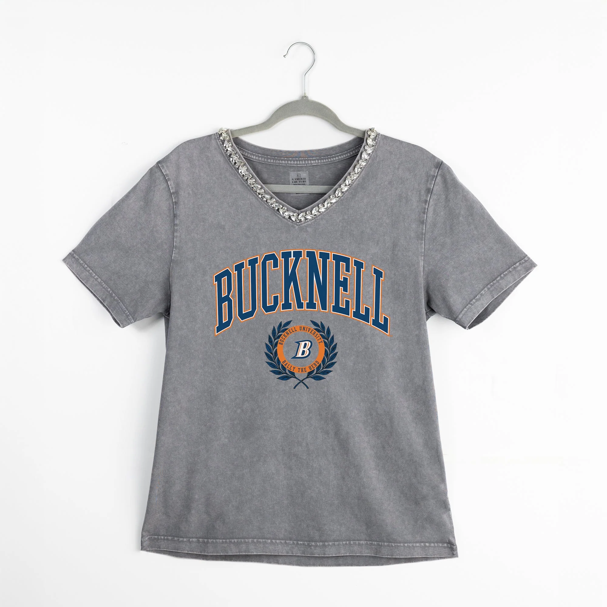 BUCKNELL BISON ICONIC EDGE RHINESTONE TRIM V-NECK TEE - Image 8