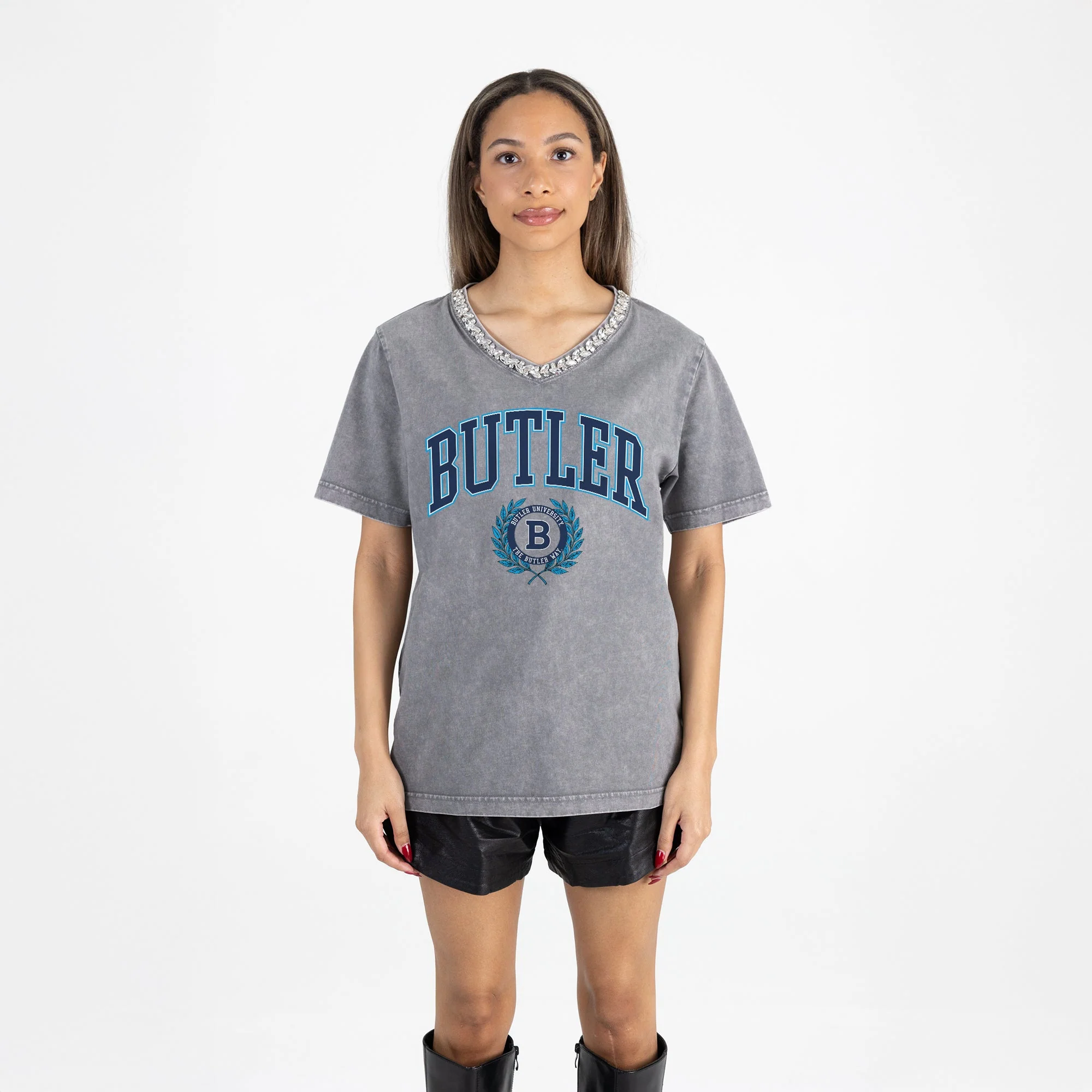BUTLER BULLDOGS ICONIC EDGE RHINESTONE TRIM V-NECK TEE - Image 5
