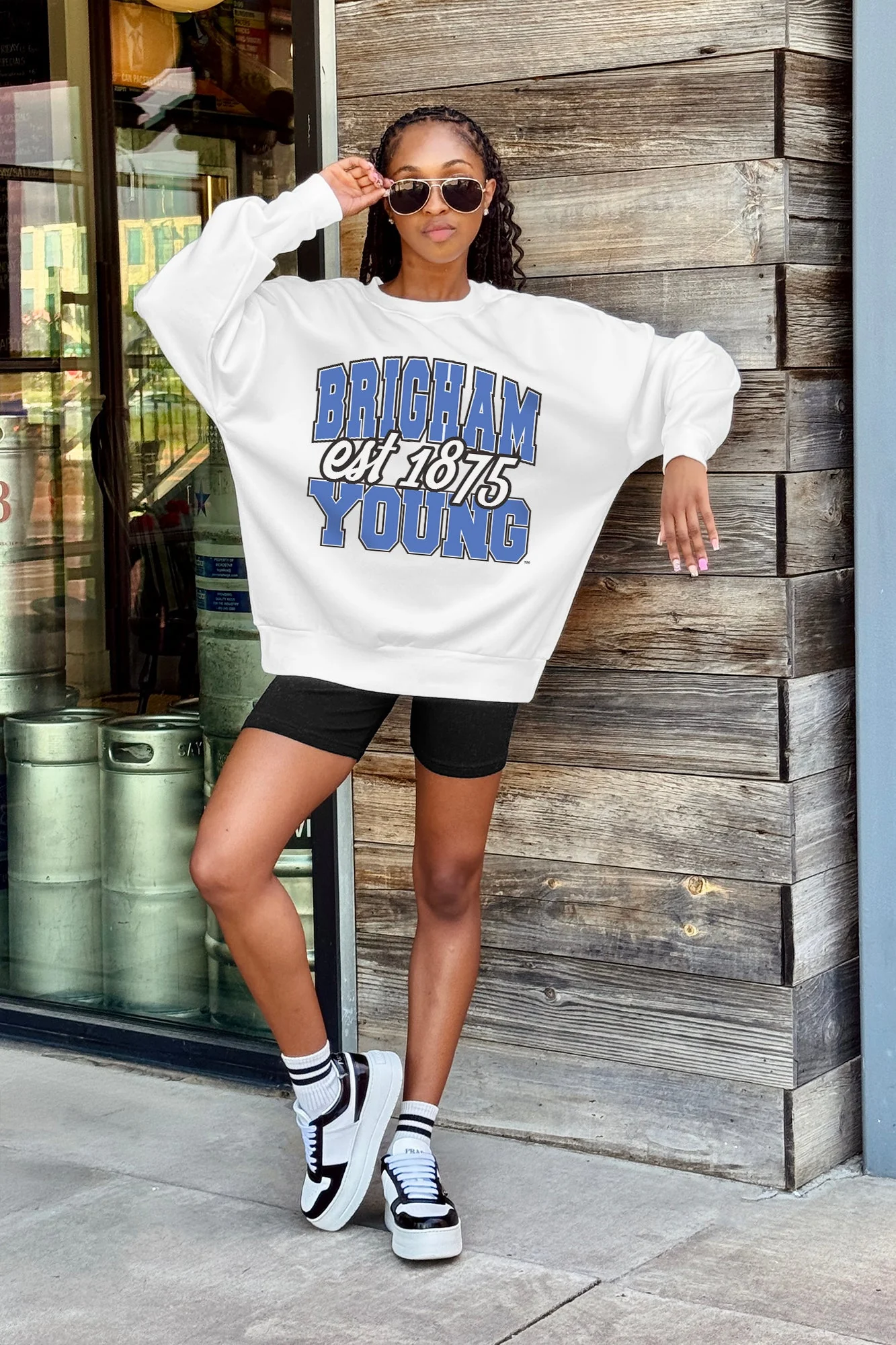BYU COUGARS FADED FORMATION PREMIUM FLEECE DROP SHOULDER CREWNECK PULLOVER - Image 2