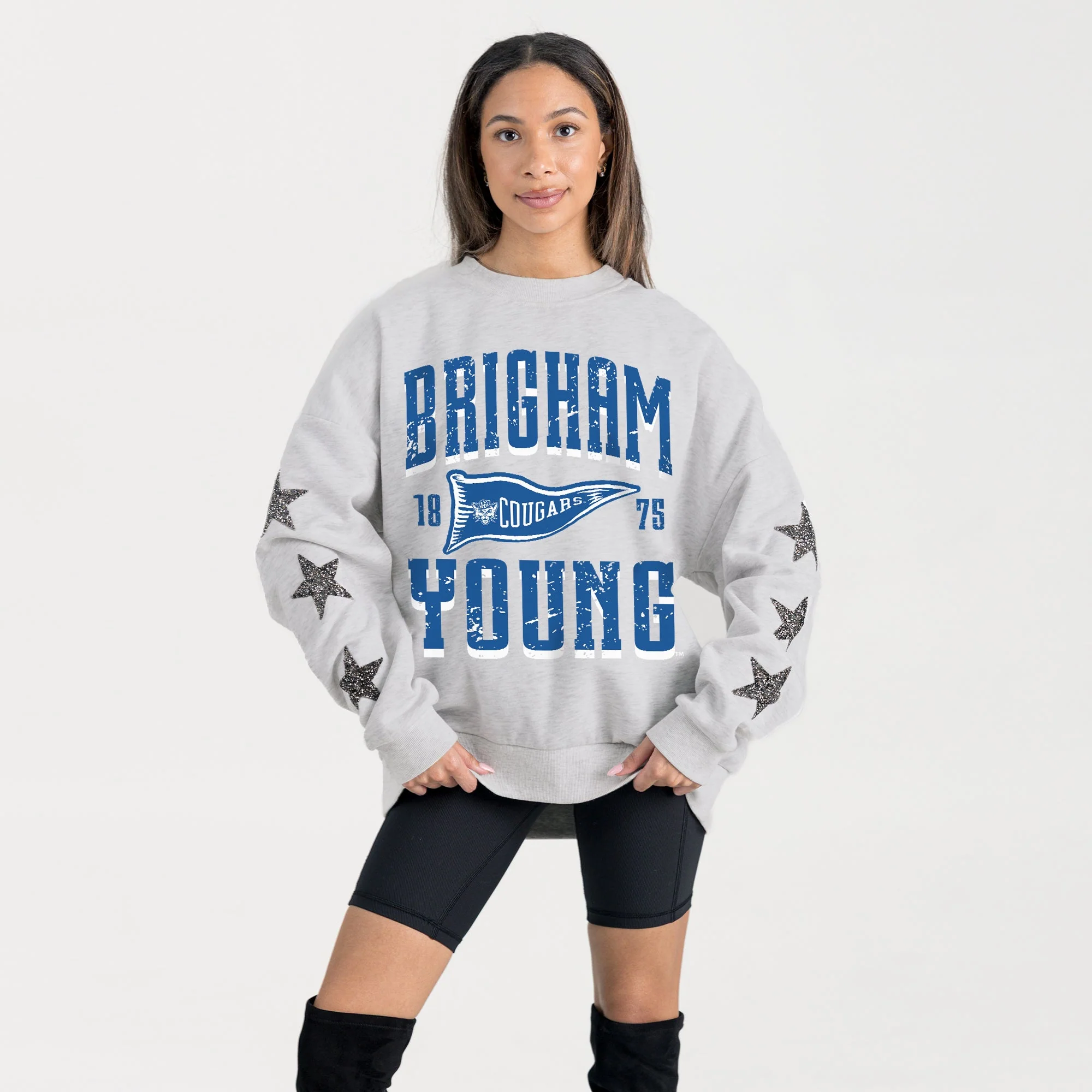BYU COUGARS PENNANT PRIDE EMBELLISHED STAR SLEEVE CREWNECK PULLOVER - Image 3