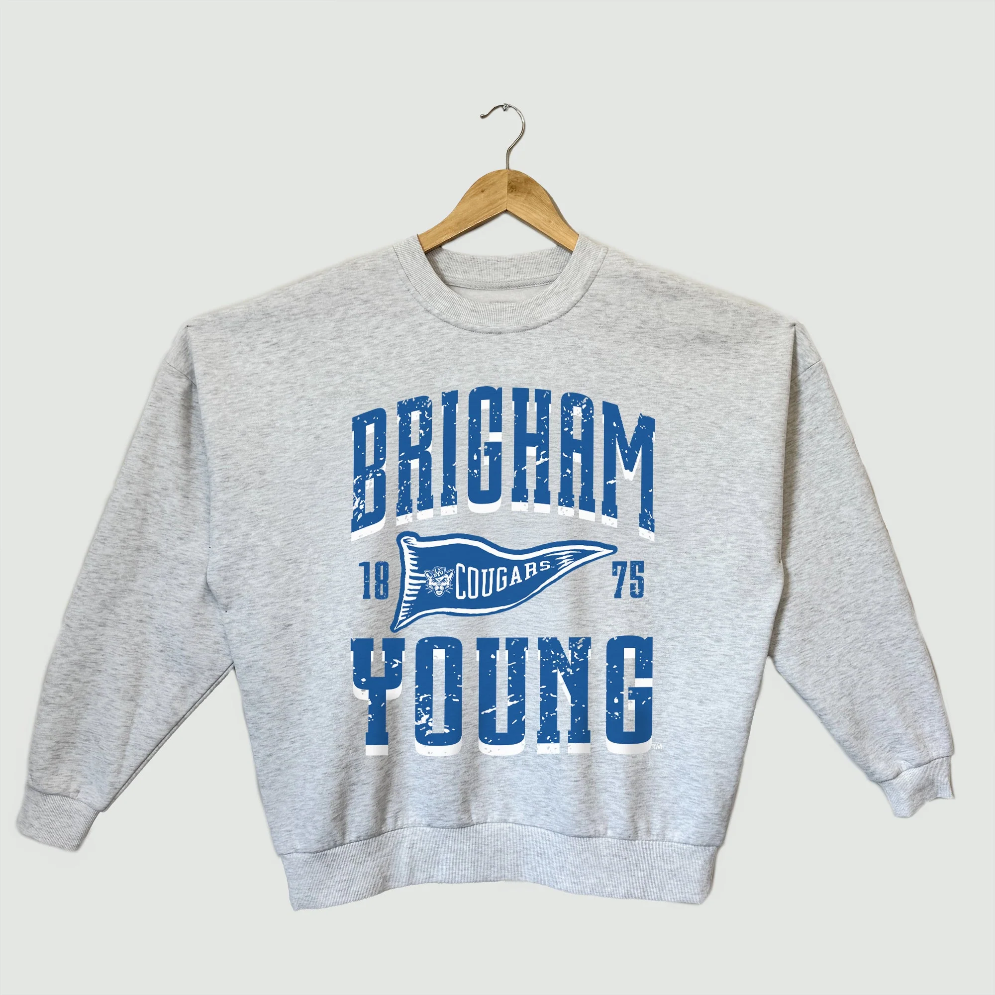 BYU COUGARS PENNANT PRIDE PREMIUM FLEECE DROP SHOULDER CREWNECK PULLOVER