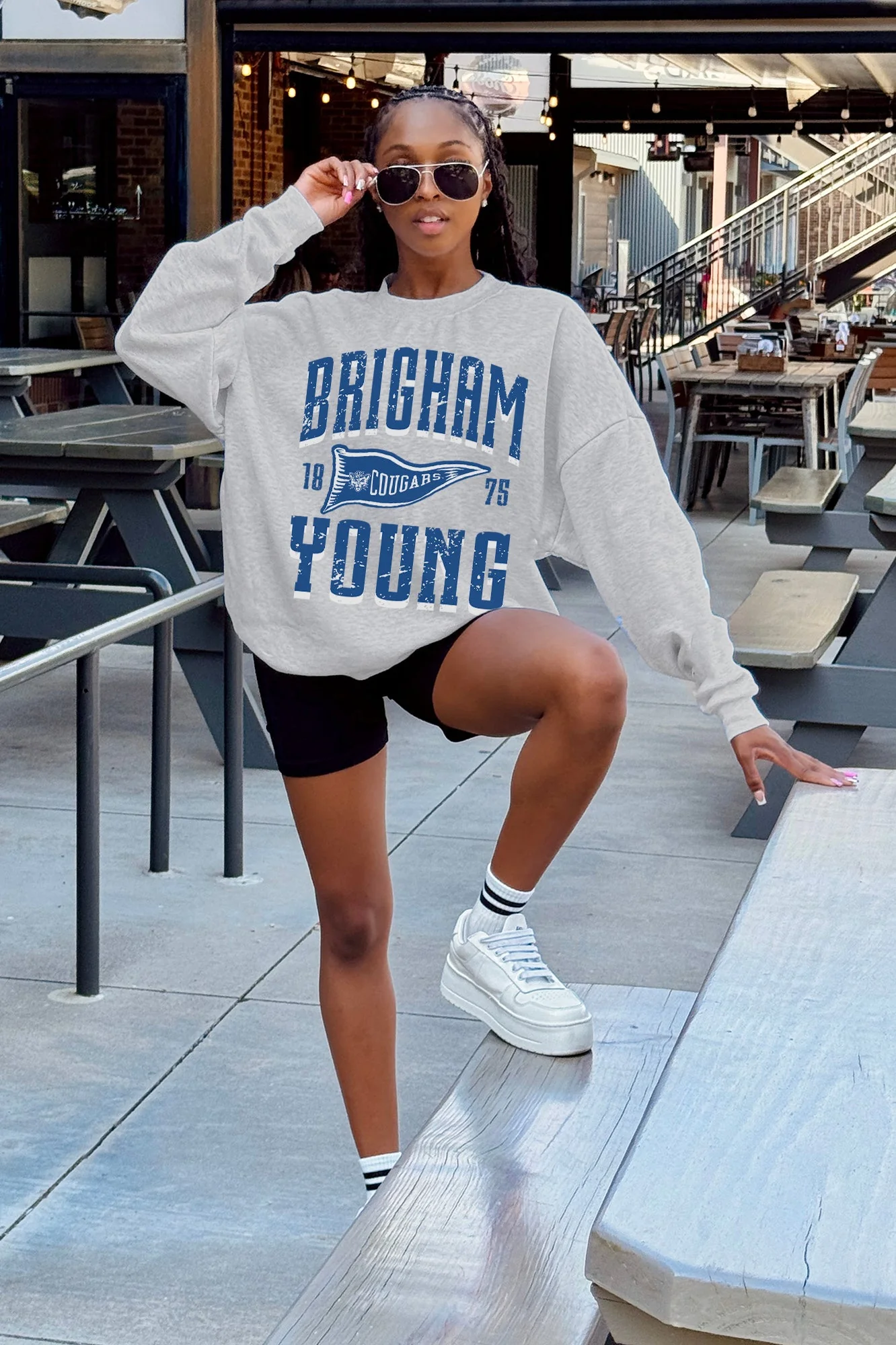 BYU COUGARS PENNANT PRIDE PREMIUM FLEECE DROP SHOULDER CREWNECK PULLOVER - Image 2
