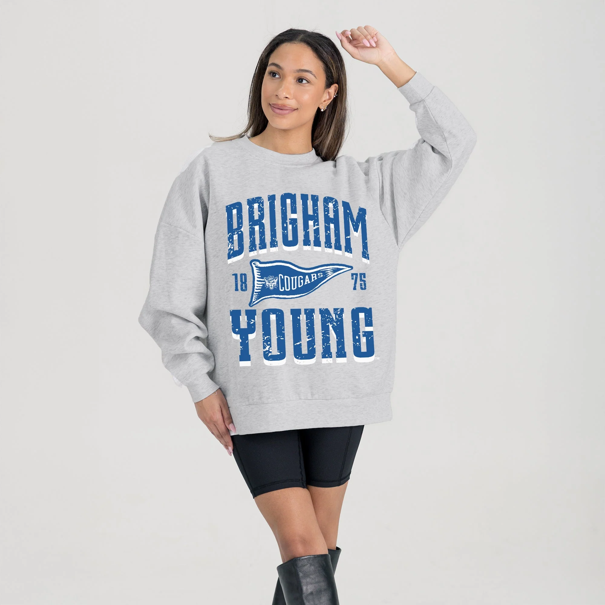 BYU COUGARS PENNANT PRIDE PREMIUM FLEECE DROP SHOULDER CREWNECK PULLOVER - Image 4