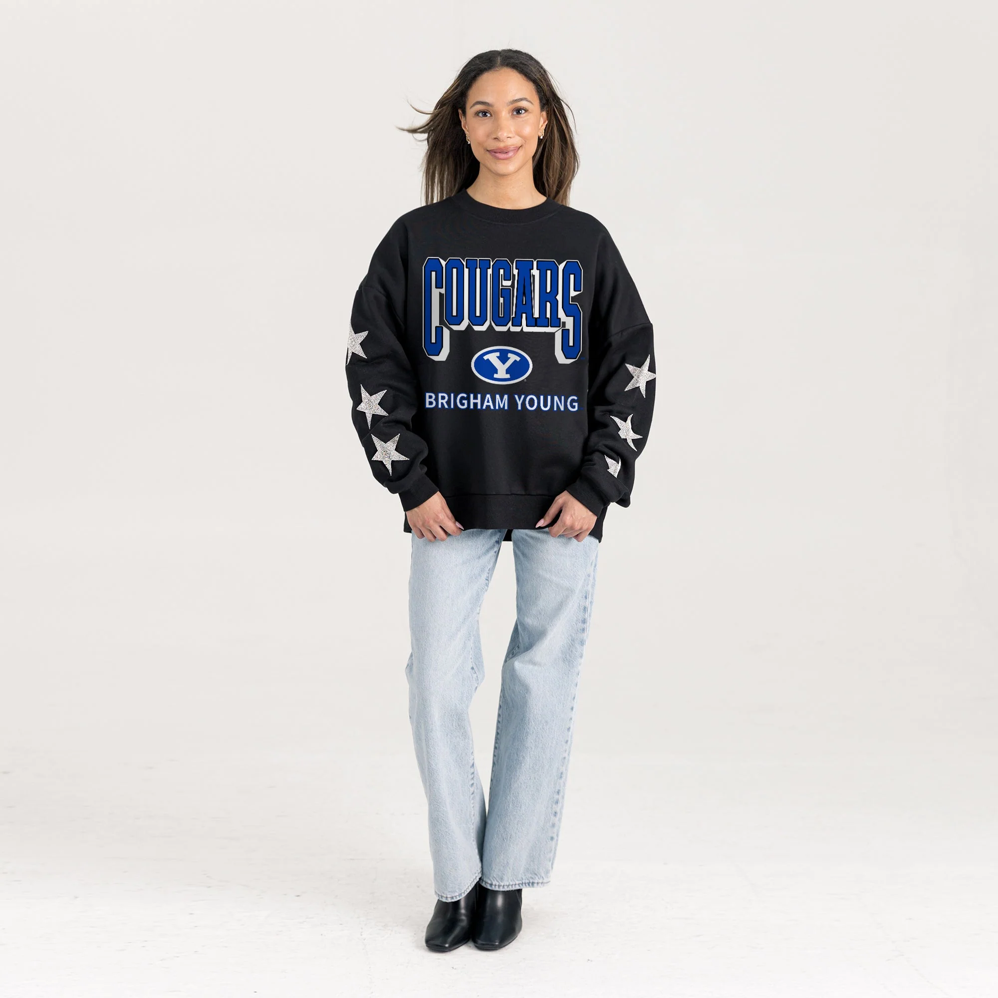 BYU COUGARS PURE VICTORY EMBELLISHED STAR SLEEVE CREWNECK PULLOVER - Image 4