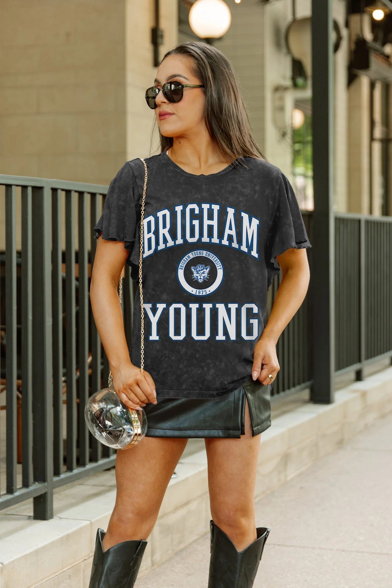 BYU COUGARS VICTORY MODE FLUTTER SLEEVE TEE IN BLACK - Image 3