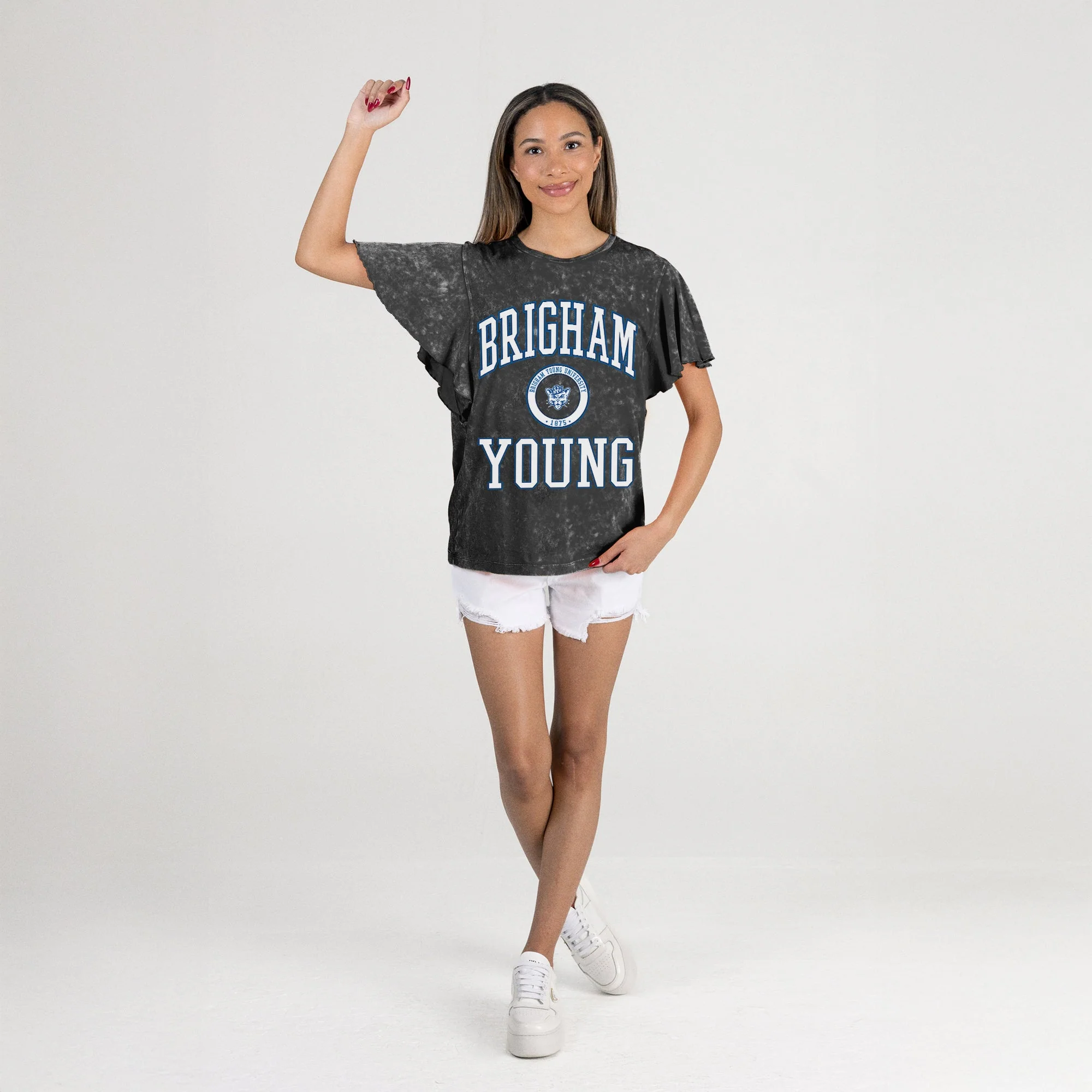 BYU COUGARS VICTORY MODE FLUTTER SLEEVE TEE IN BLACK - Image 6