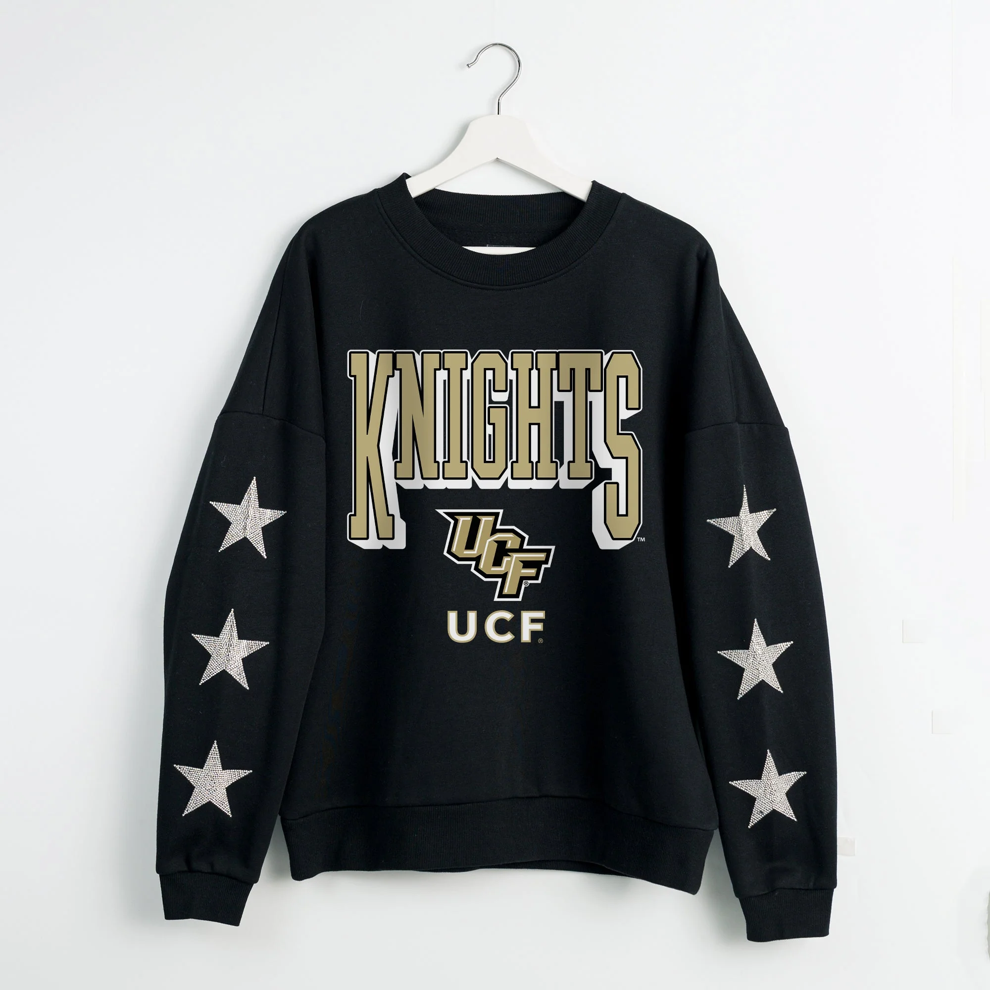 CENTRAL FLORIDA KNIGHTS PURE VICTORY EMBELLISHED STAR SLEEVE CREWNECK PULLOVER
