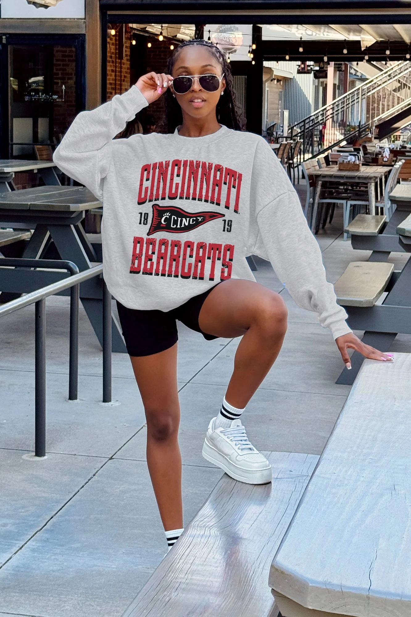 CINCINNATI BEARCATS PENNANT PRIDE PREMIUM FLEECE DROP SHOULDER CREWNECK PULLOVER - Image 2
