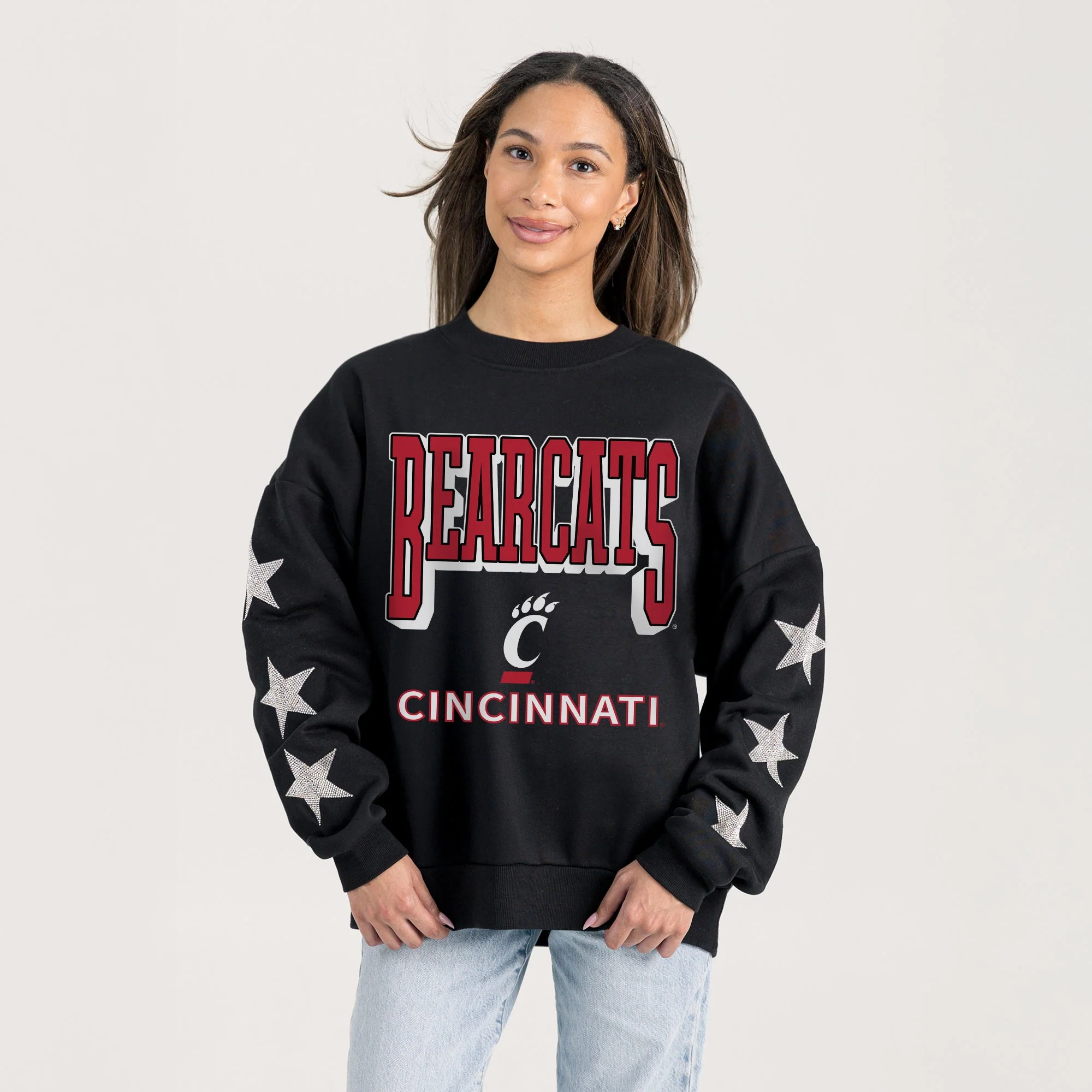 CINCINNATI BEARCATS PURE VICTORY EMBELLISHED STAR SLEEVE CREWNECK PULLOVER - Image 2