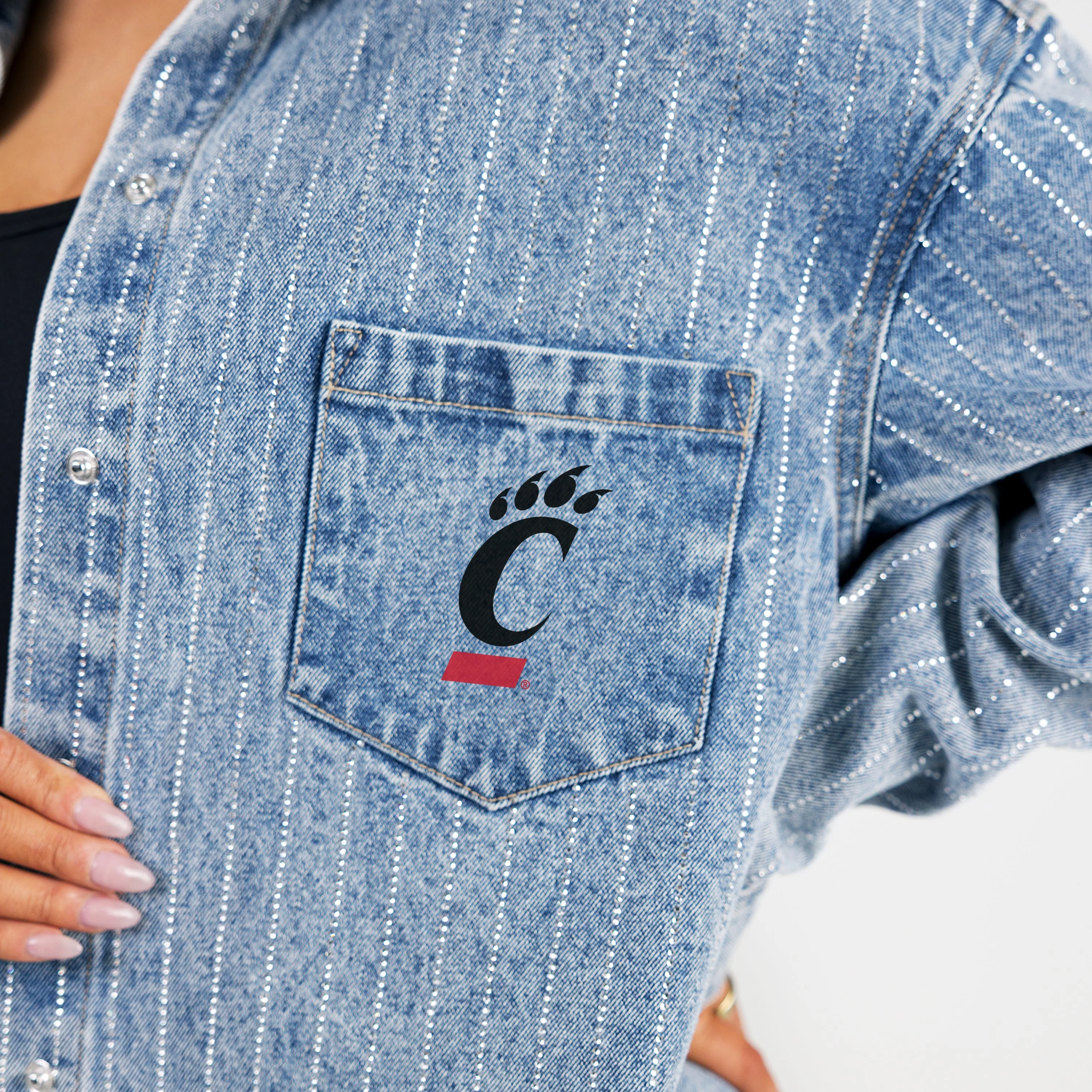CINCINNATI BEARCATS STYLE'S THE LIMIT MICRO-RHINESTONE DENIM OVERSHIRT - Image 4
