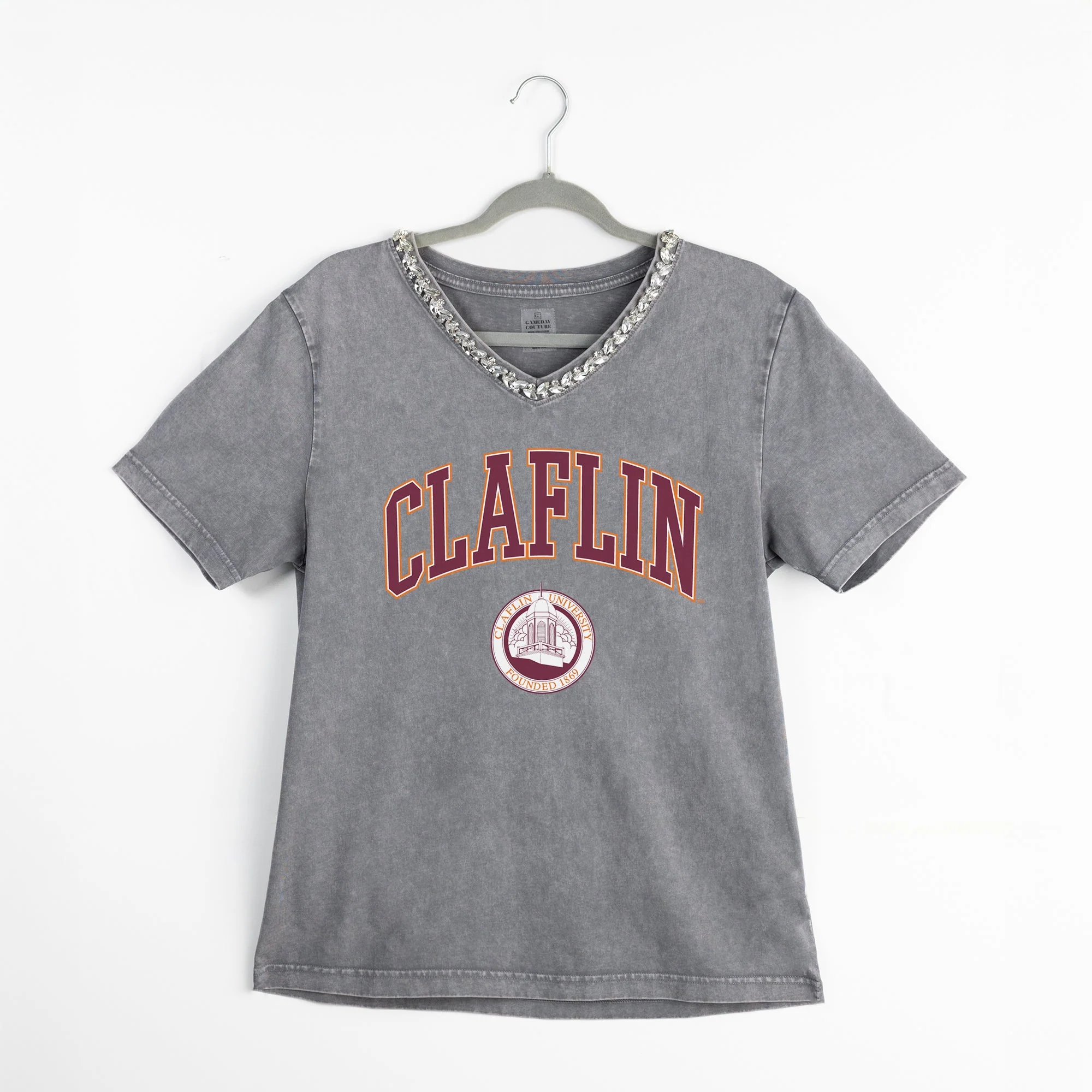 CLAFLIN PANTHERS ICONIC EDGE RHINESTONE TRIM V-NECK TEE - Image 8