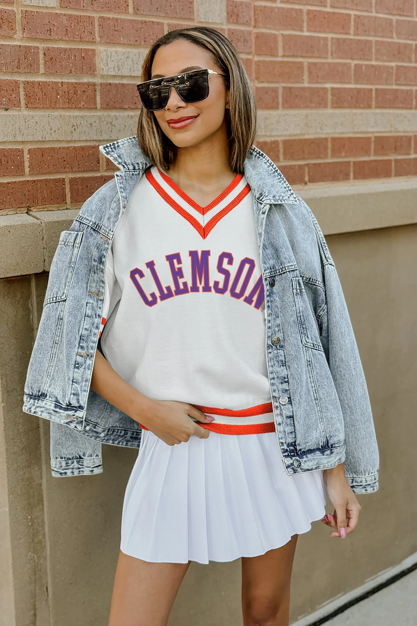 CLEMSON TIGERS INFINITE CHARM VARSITY V-NECK SWEATER - Image 4