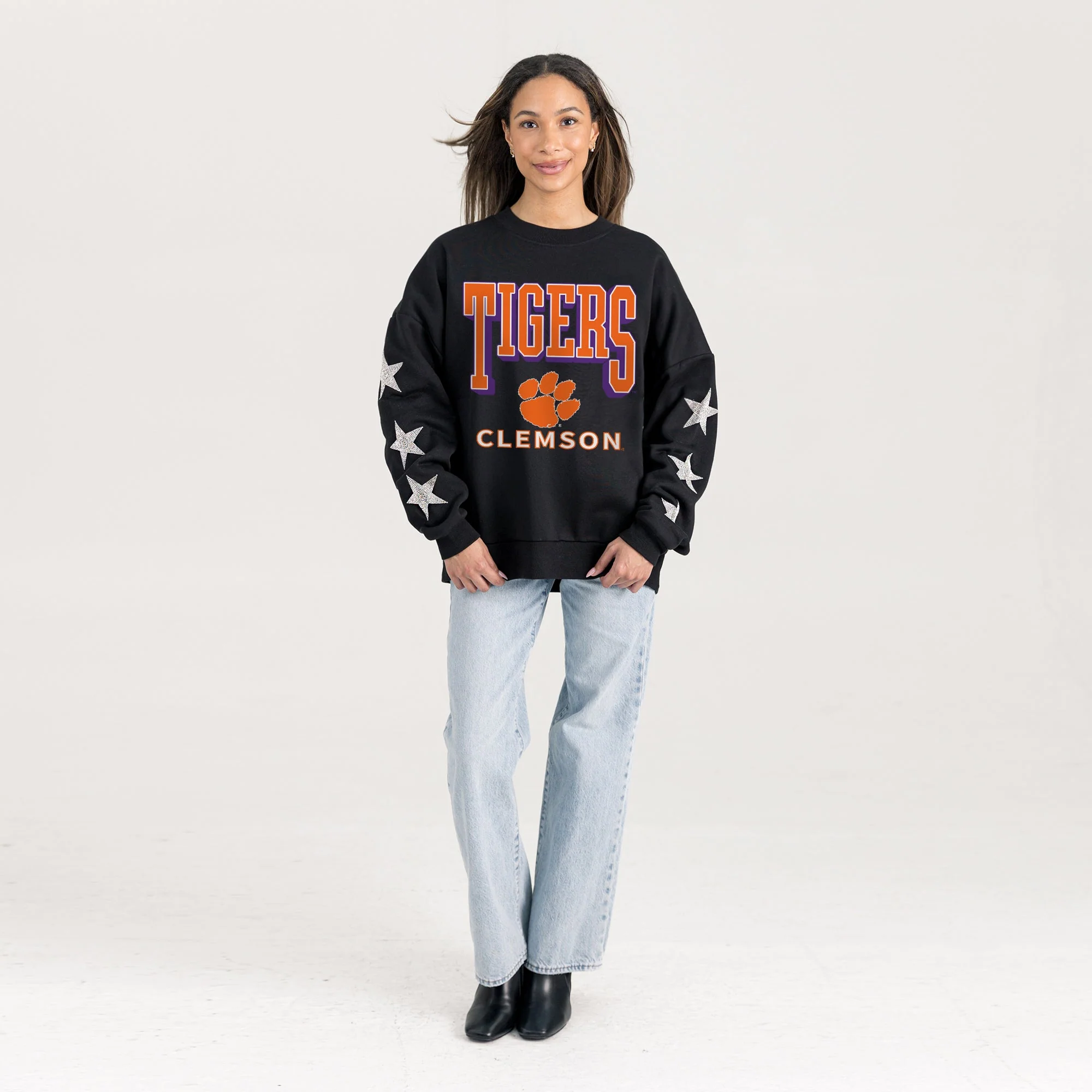 CLEMSON TIGERS PURE VICTORY EMBELLISHED STAR SLEEVE CREWNECK PULLOVER - Image 4