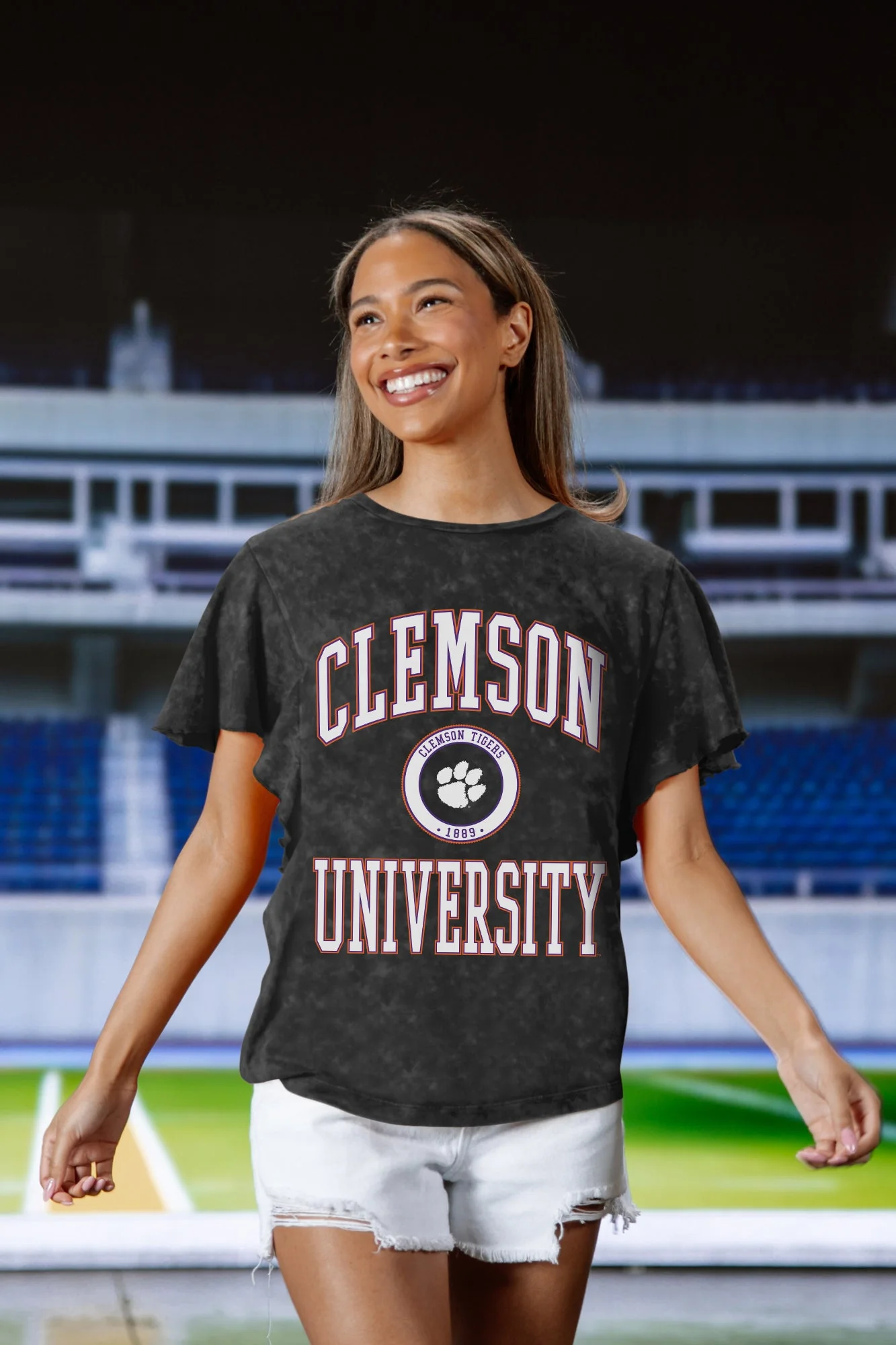 CLEMSON TIGERS VICTORY MODE FLUTTER SLEEVE TEE IN BLACK - Image 4