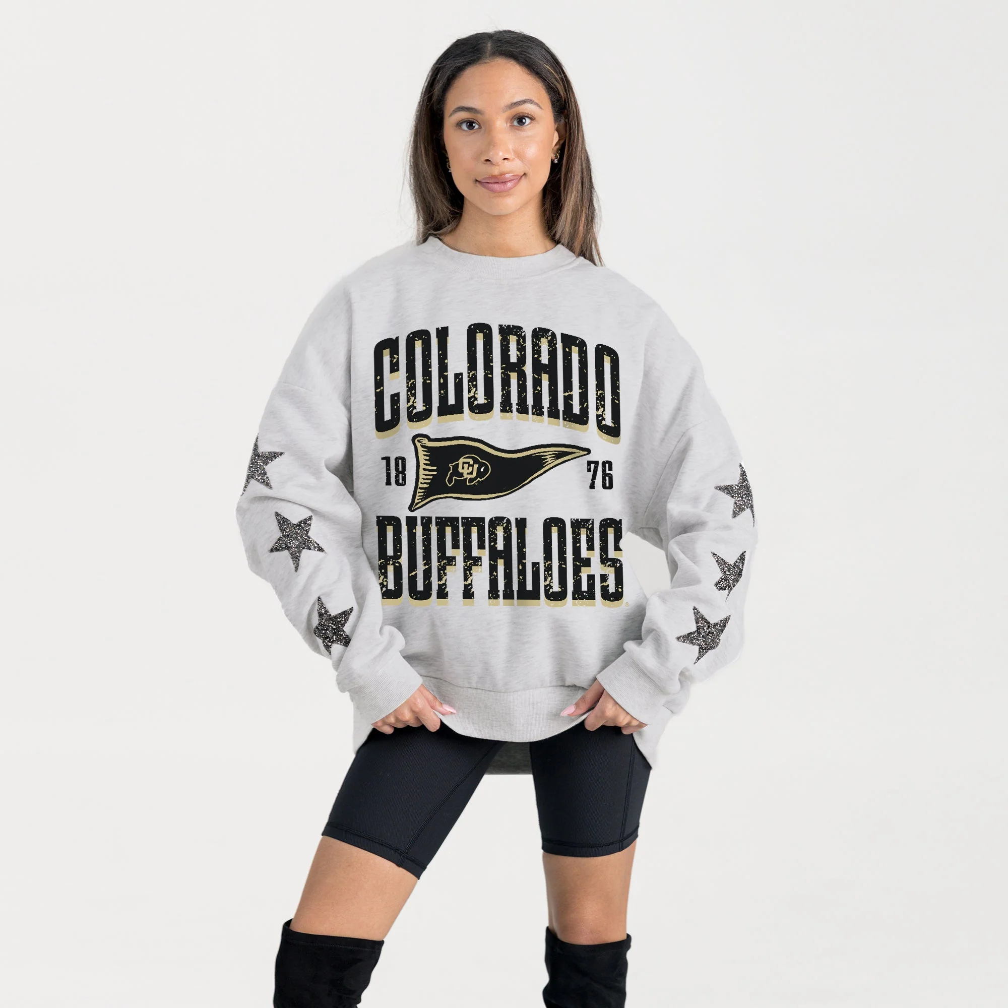 COLORADO BUFFALOES PENNANT PRIDE EMBELLISHED STAR SLEEVE CREWNECK PULLOVER - Image 3