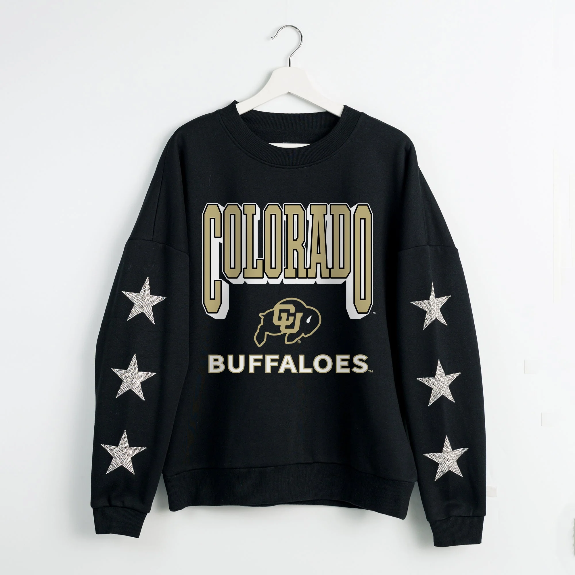 COLORADO BUFFALOES PURE VICTORY EMBELLISHED STAR SLEEVE CREWNECK PULLOVER
