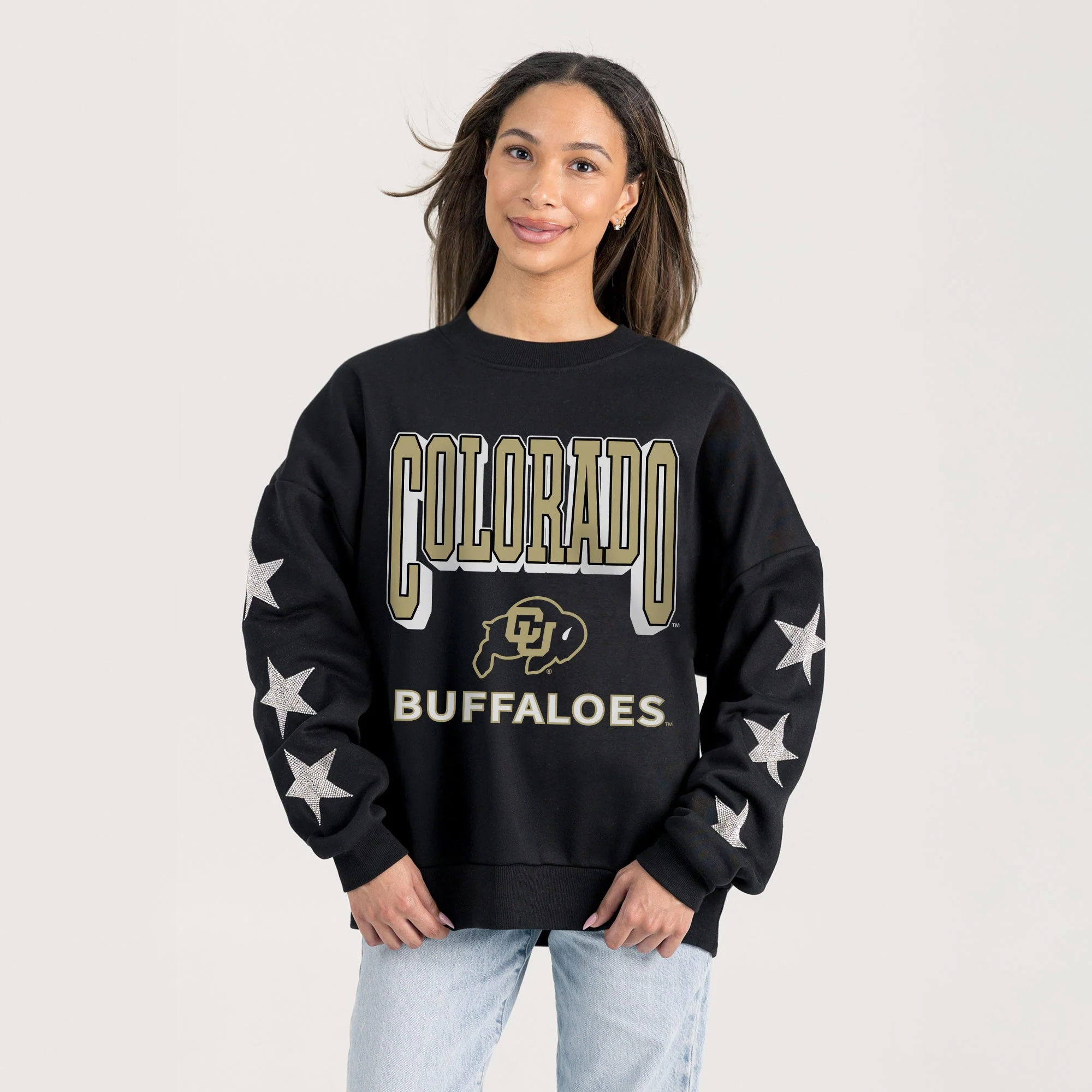 COLORADO BUFFALOES PURE VICTORY EMBELLISHED STAR SLEEVE CREWNECK PULLOVER - Image 2
