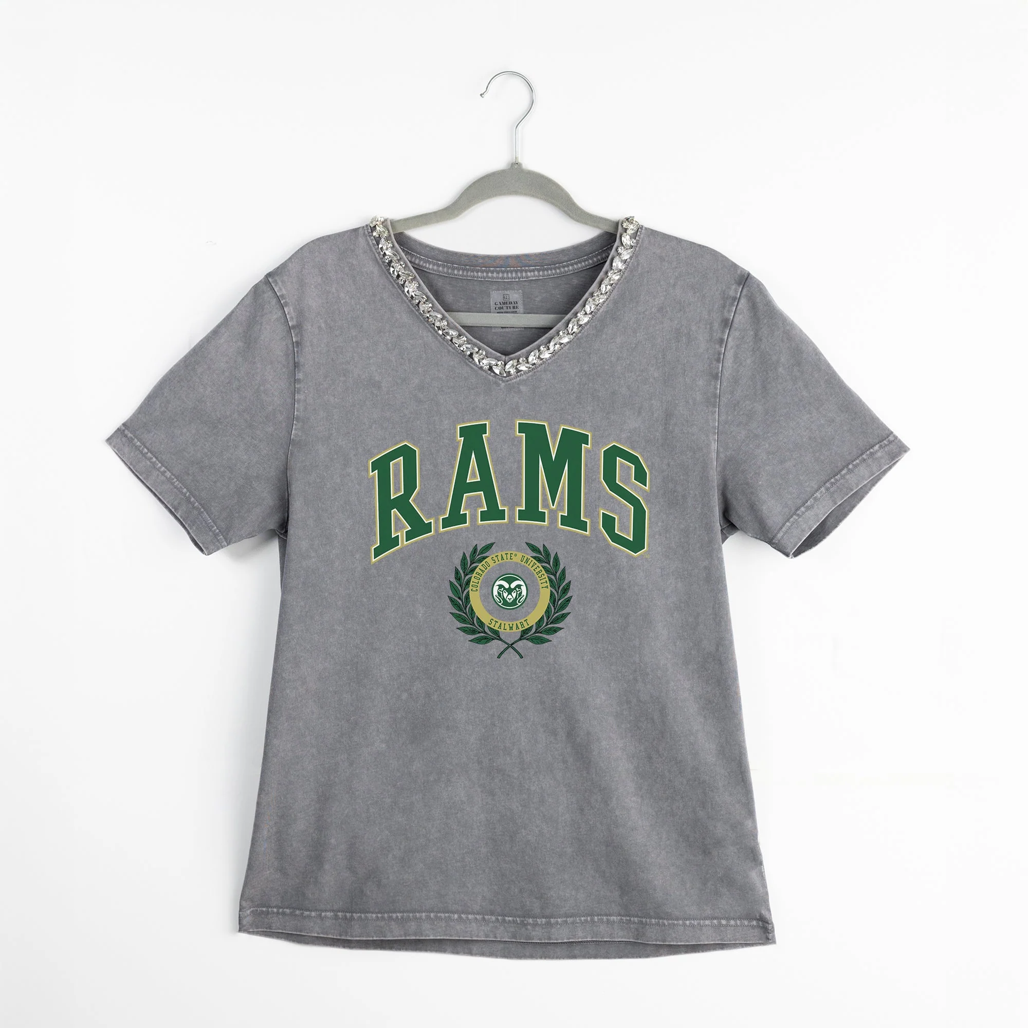 COLORADO STATE RAMS ICONIC EDGE RHINESTONE TRIM V-NECK TEE - Image 8