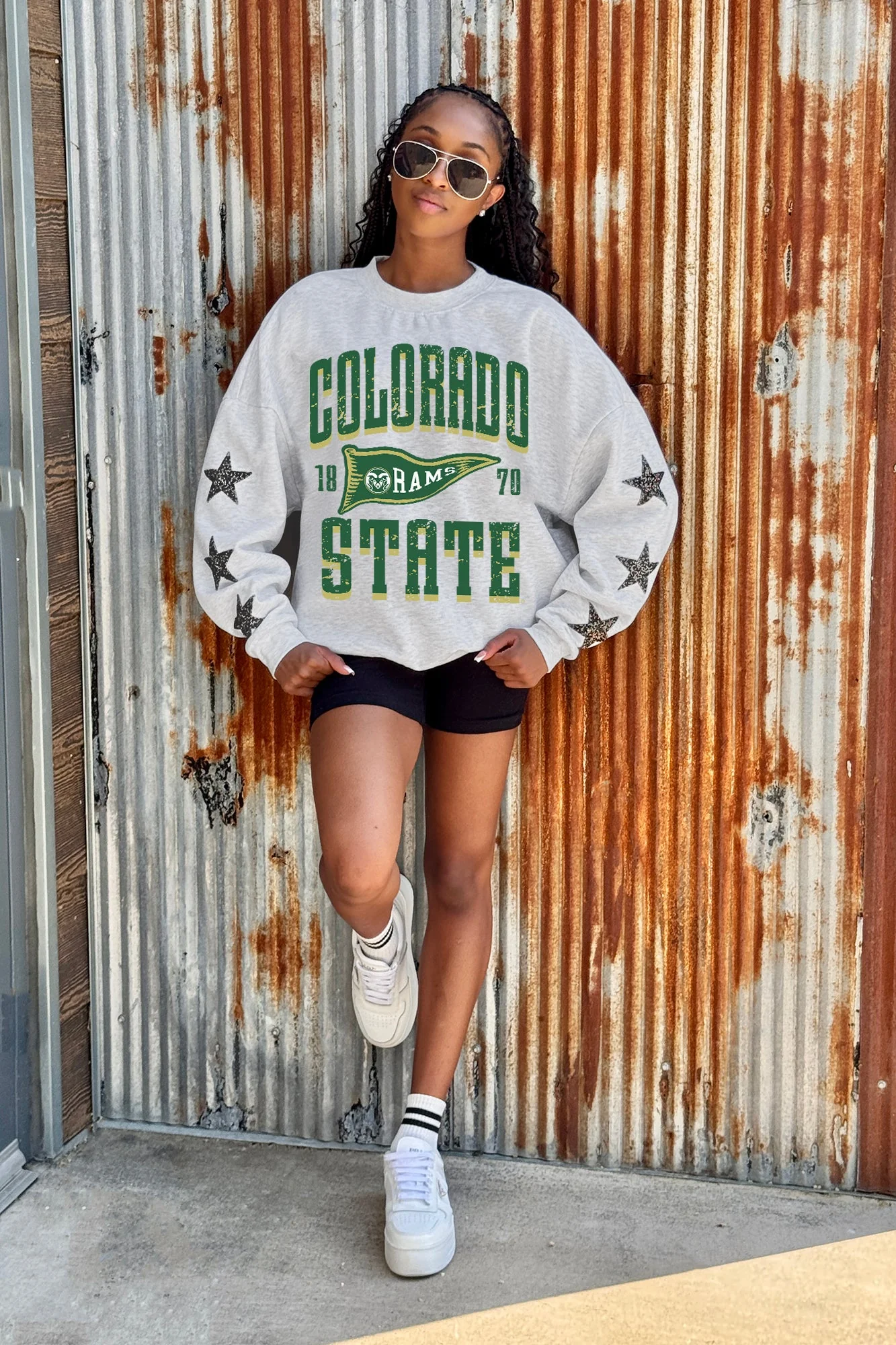 COLORADO STATE RAMS PENNANT PRIDE EMBELLISHED STAR SLEEVE CREWNECK PULLOVER - Image 2