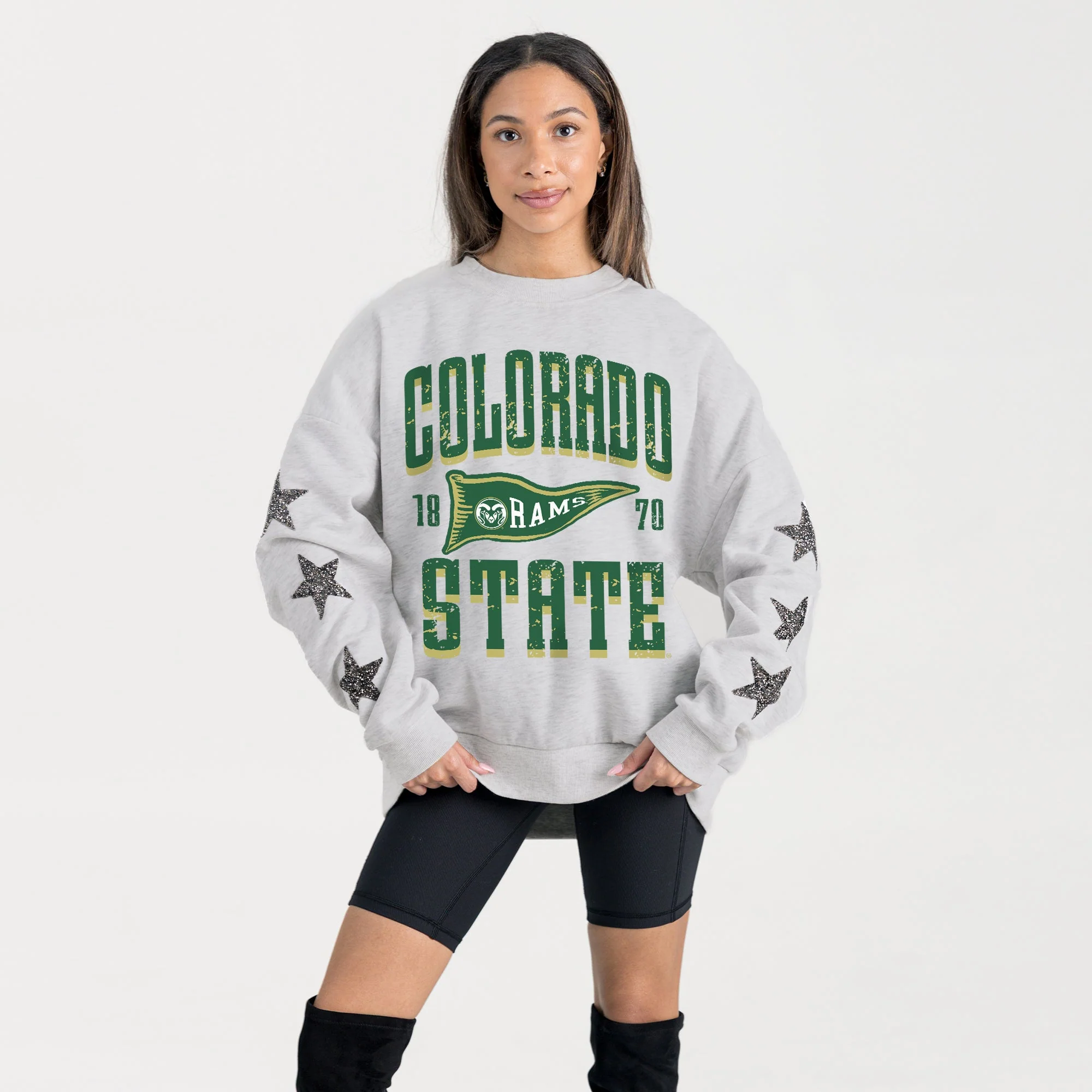 COLORADO STATE RAMS PENNANT PRIDE EMBELLISHED STAR SLEEVE CREWNECK PULLOVER - Image 3